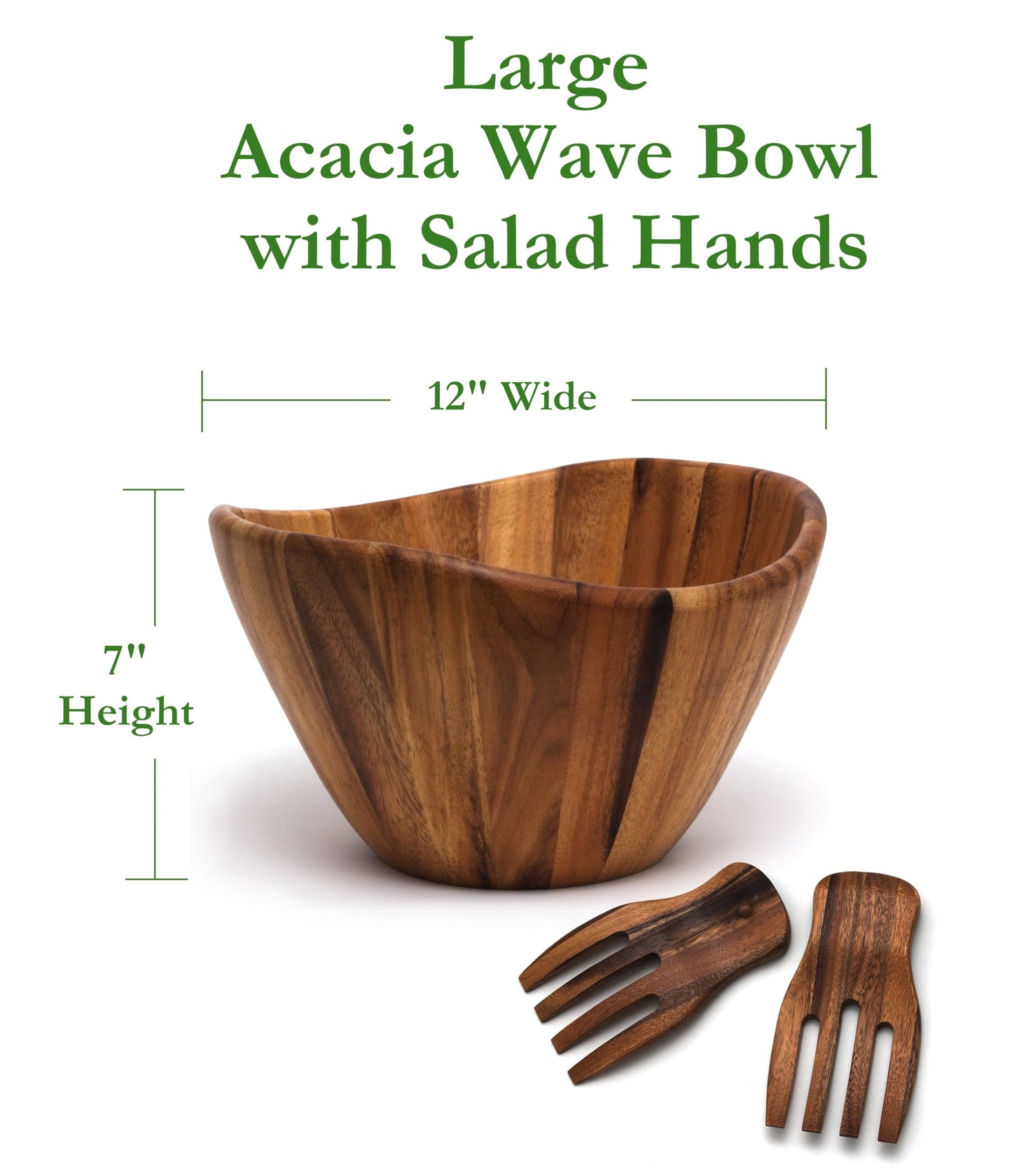 Acacia Wave Bowl with Salad Hands