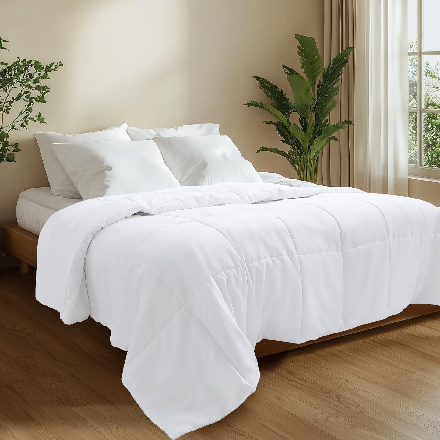 100% Wool Comforter All Season Midweight Duvet Insert Noiseless Pure Cotton Shell Comforter Temperature Regulation Breathable Comfortable Wool Bedding for Luxurious Sleep Queen Size