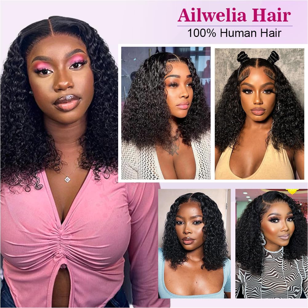 Ailwelia Deep Wave Bob Wig Human Hair 200% Density 5x5 Hd Lace Closure Wigs Human Hair Bob Wigs For Black Women Human Hair Wear And Go Glueless Wigs Curly Bob Wig Human Hair Wig Deep Wave Wig 14 Inch