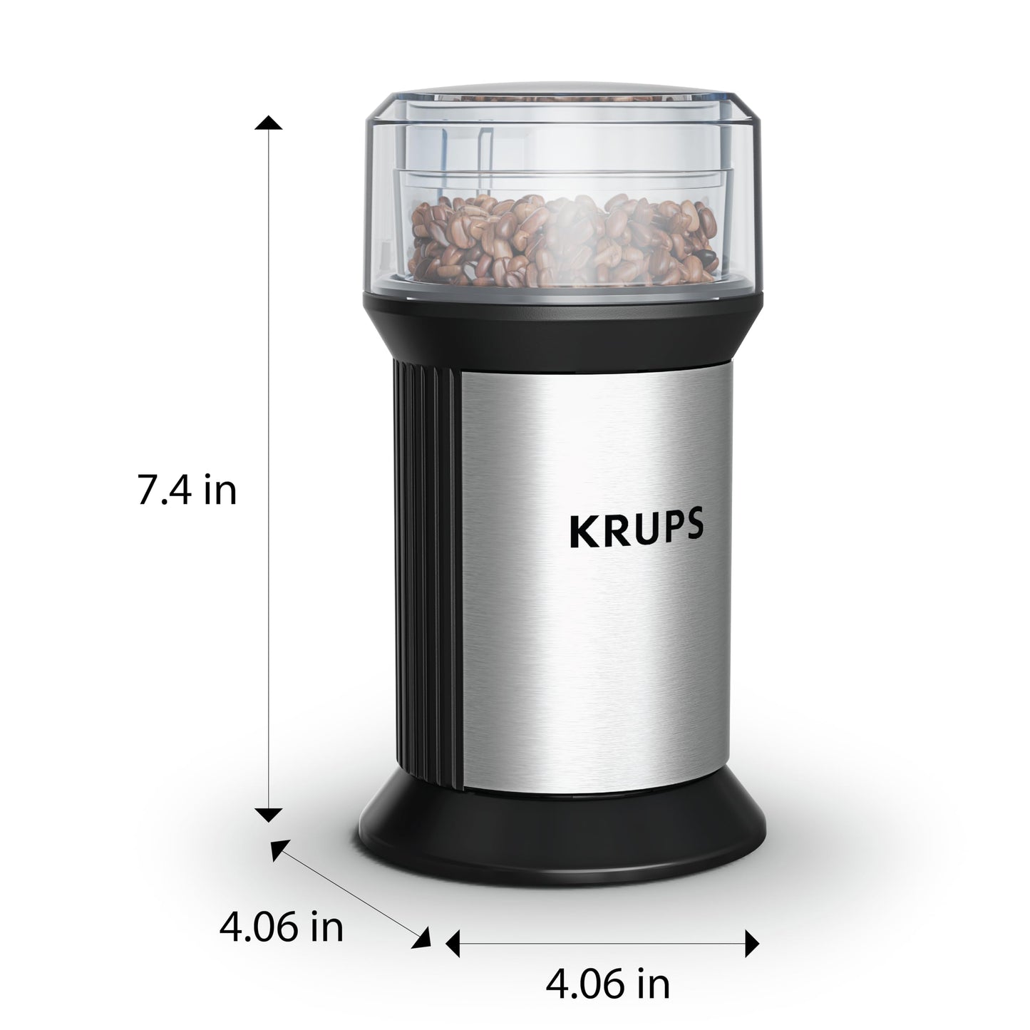 KRUPS Electric Blade Coffee Grinder 1.6 Oz, Adjustable Coarse to Fine for the Perfect Espresso, Grind Coffee Beans, Spices & Herbs, Removable Dishwasher Safe Bowl, Stainless Steel