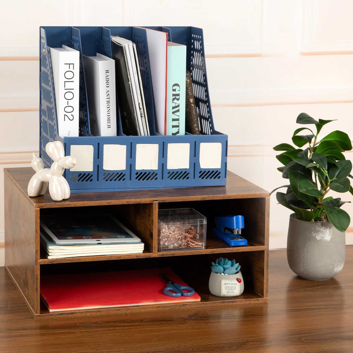 EMERIT Printer Stand Shelf with Storage Wood Desk Paper Organizer for Home/Office, Printer Riser, 2 Tier