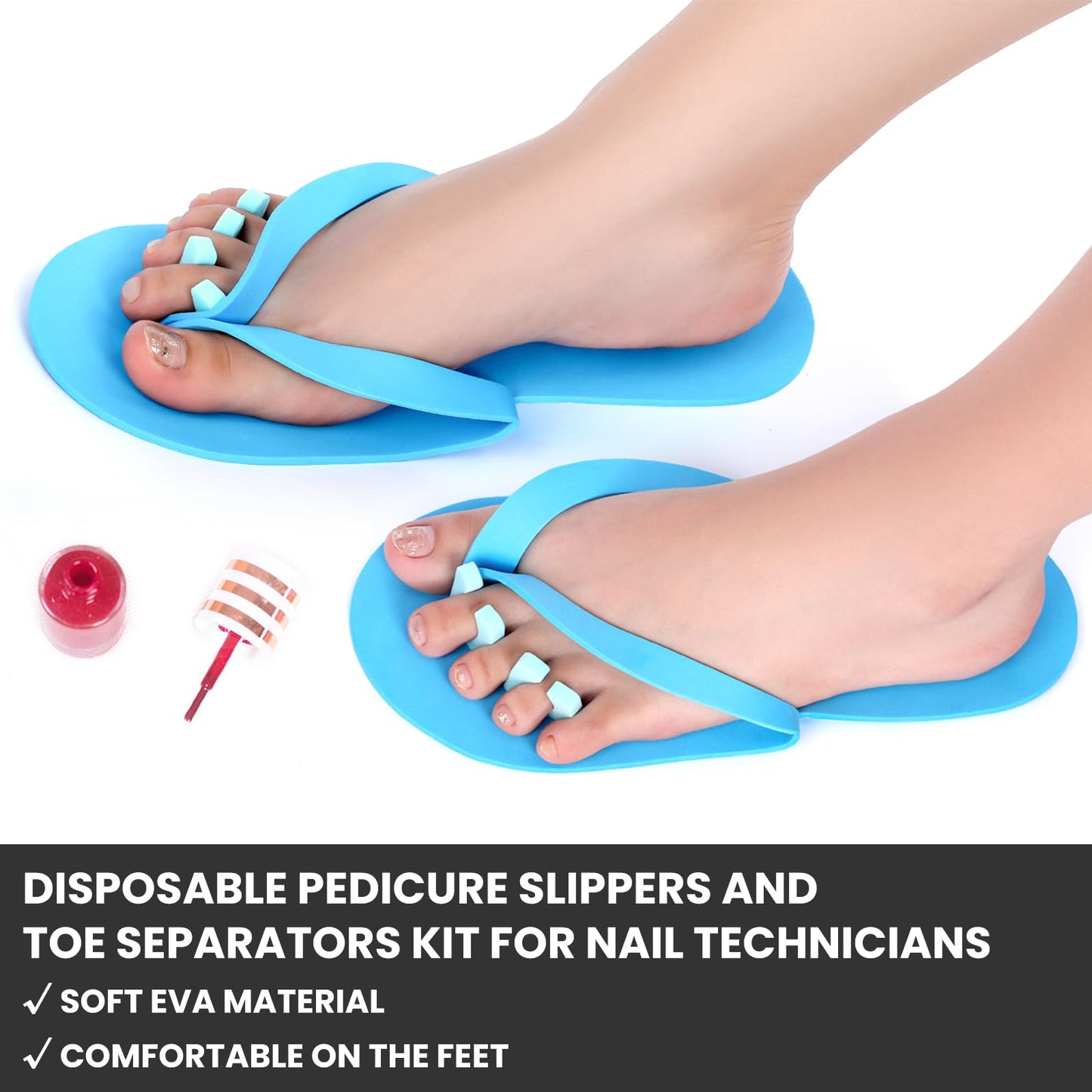 Suhine 120 Pairs Disposable Pedicure Slippers and Toe Separators Kit 40 Pairs Disposable Foam Flip Flops 80 Toe Separators for Women Nail Hotel Salon Spa Party(Red, Blue, Yellow, Green)