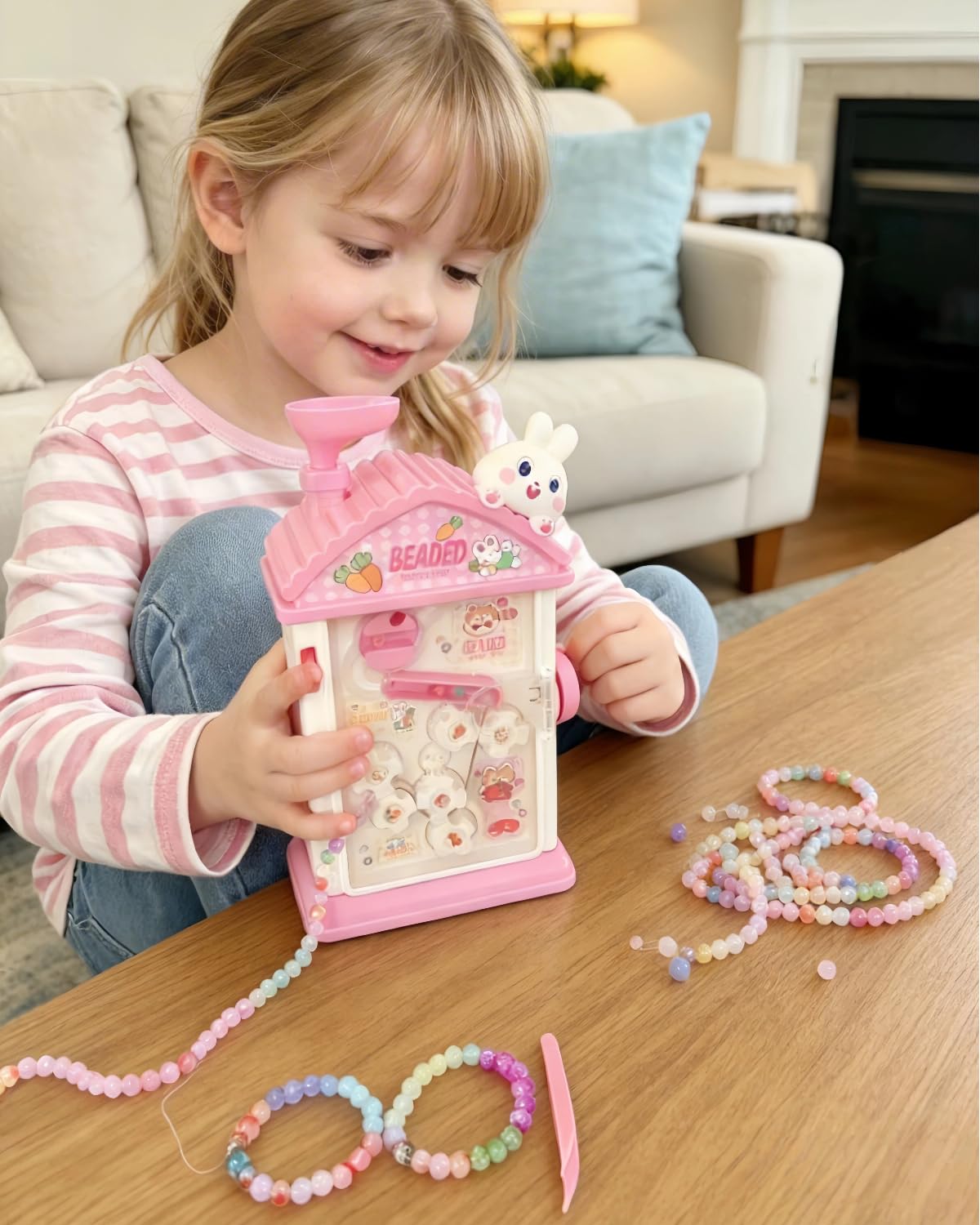 MAGTHIC 2-in-1 Beads Bracelet Maker Machine & Hand-Crank Bunny Toys, Charm Jewelry Bracelet Making Kit 420+ Quick Easy 5min with Storage, DIY Friendship Bracelets for Girls 6-12 Birthday Xmas Gifts