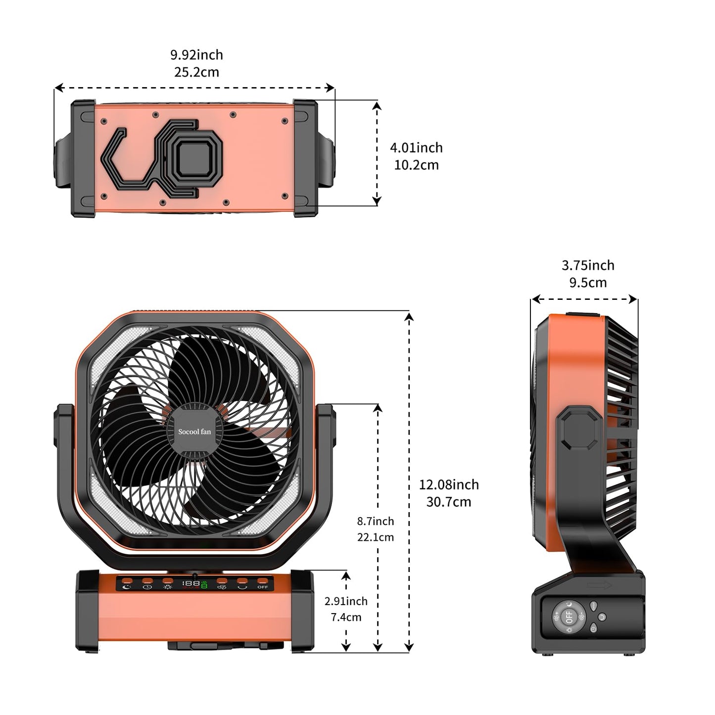 Socool Camping Fan with Light - 20000mAh Rechargeable Battery Fan, 112Hrs Max Run Time, 9 Speeds, Digital Display, Timer, Auto Oscillation, 270° Pivot & Hook for Camping, Power Outage, Hurricane