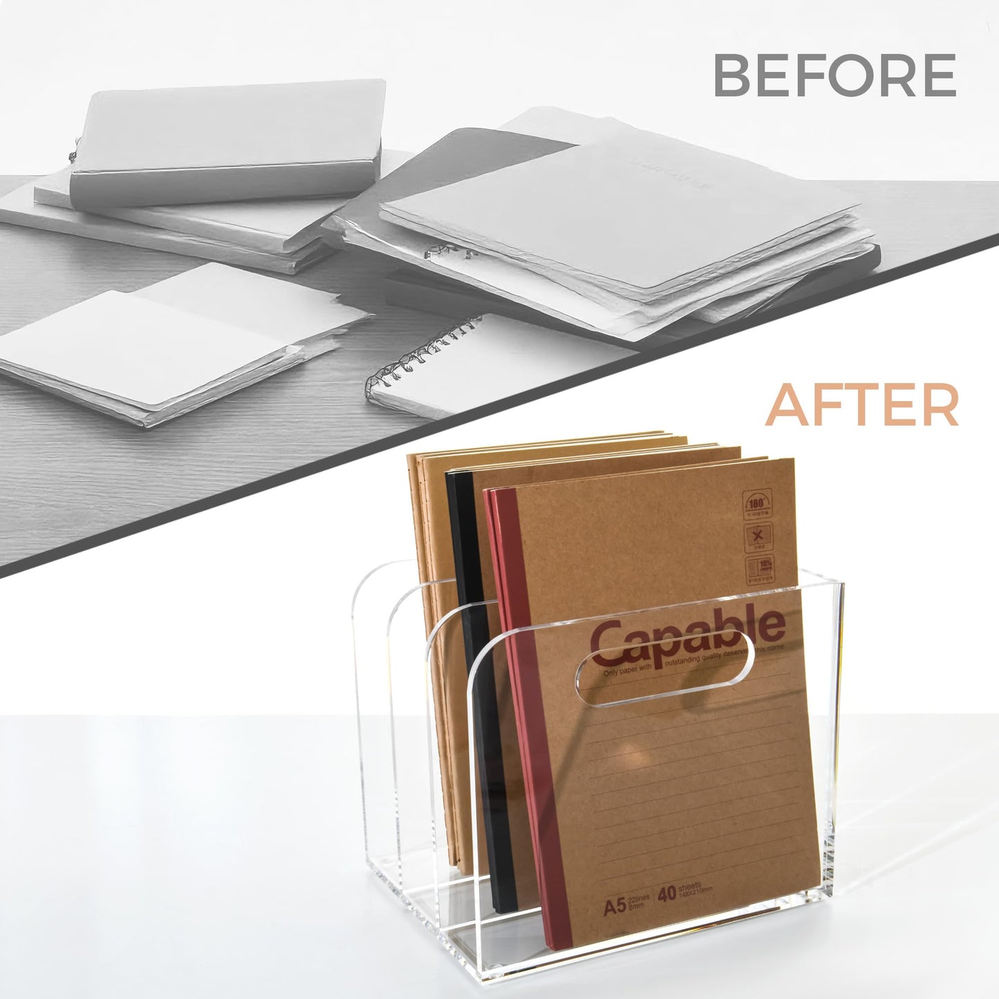 AIMOLLY Clear Acrylic Organizers - 3 Vertical Compartments Acrylic Folder Organizer & File Organizer, Desk Document Storage Bins for Magazines, Binders - Multipurpose Home Office Desk Organizer