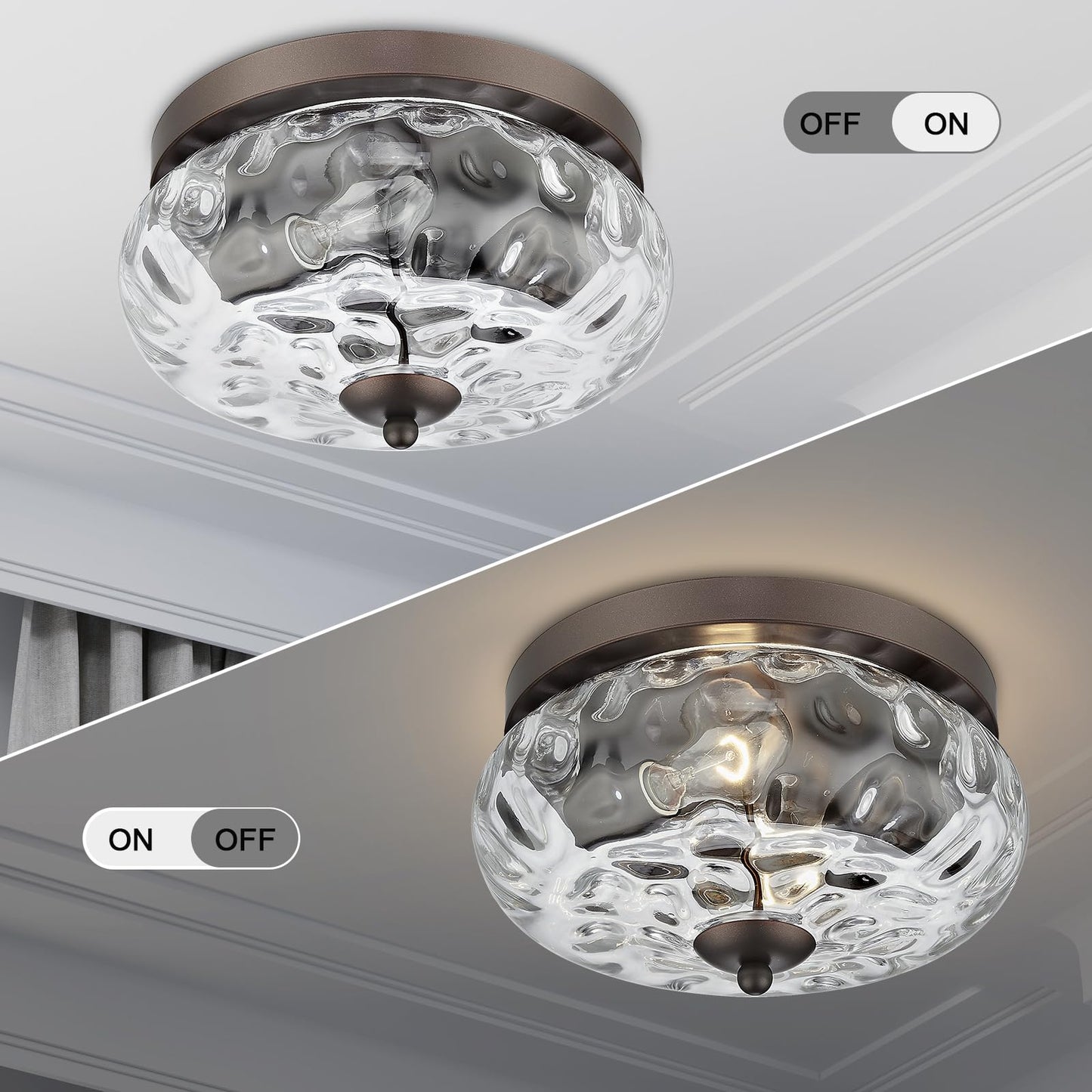 Darkaway Ceiling Light Fixtures Flush Mount Indoor Outdoor Ceiling Light with Water Ripple Glass Shade for Hallway Kitchen Bedroom Porch Living Room Bronze Finish