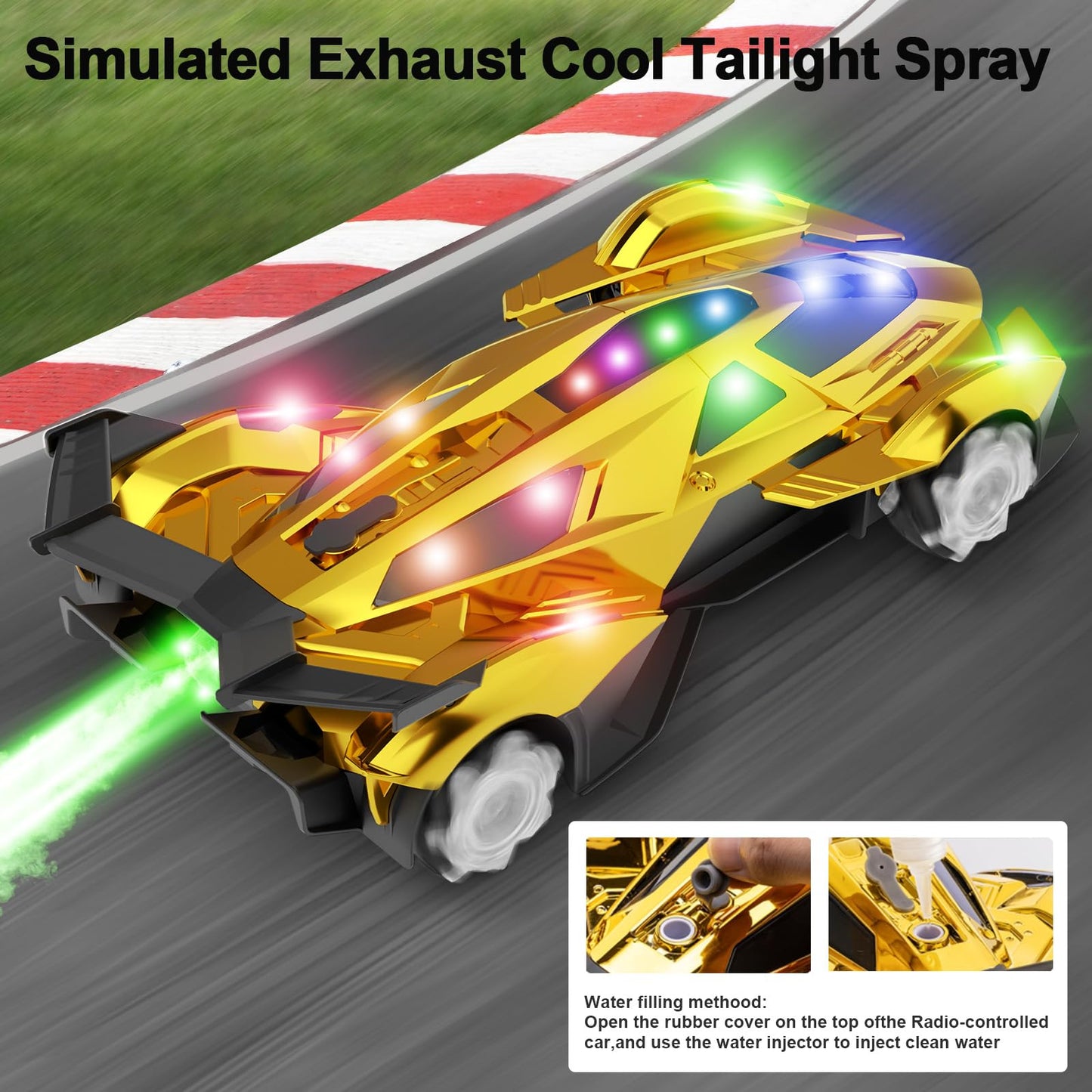 Lamborghini Remote Control Car Toy for Boys Age 8-12 , 1:12 Scale Gold Lambo Toy Car with 360°Rotating Drifts Car Colorful Lights、Spray& Musics, Speed 10-12km/h RC Race Toy Car for Boys Girls Birthday