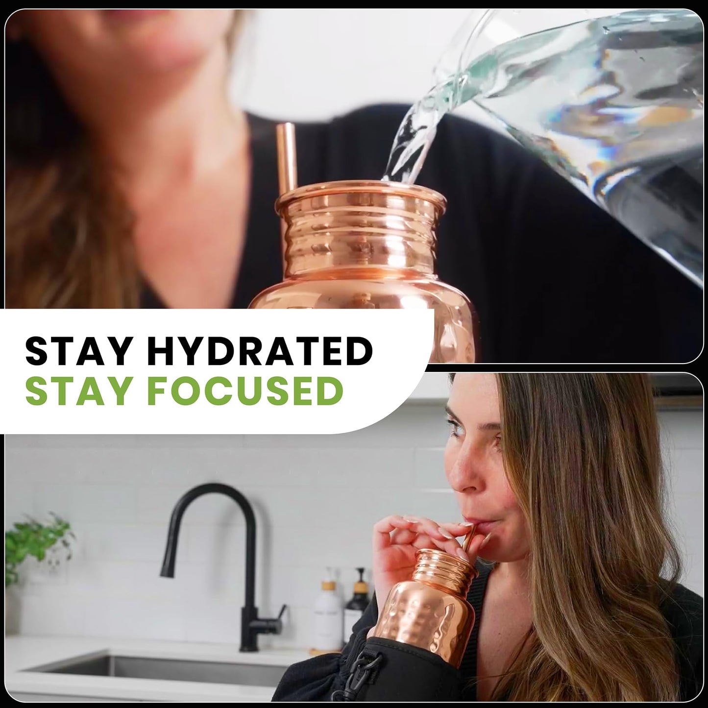 Kamojo Copper Water Bottle for Drinking - Hammered Pure Copper - Removable Insulating Sleeve & Straw - Leak Prooff Lid -Handcrafted Ayurvedic Cup for Water 32 fl oz