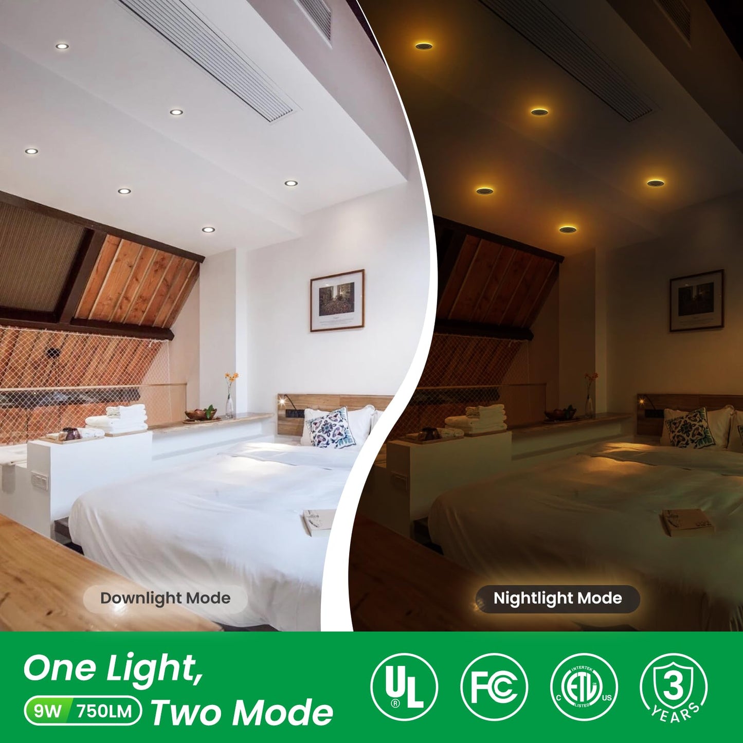 ALUSSO LIGHTING 12 Pack 6 Inch 5CCT Ultra-Thin LED Recessed Ceiling Light with Night Light, 2700K-5000K Selectable, 12W 1100LM Dimmable Canless Wafer Downlight, Damp Rated -ETL&FCC (Black)