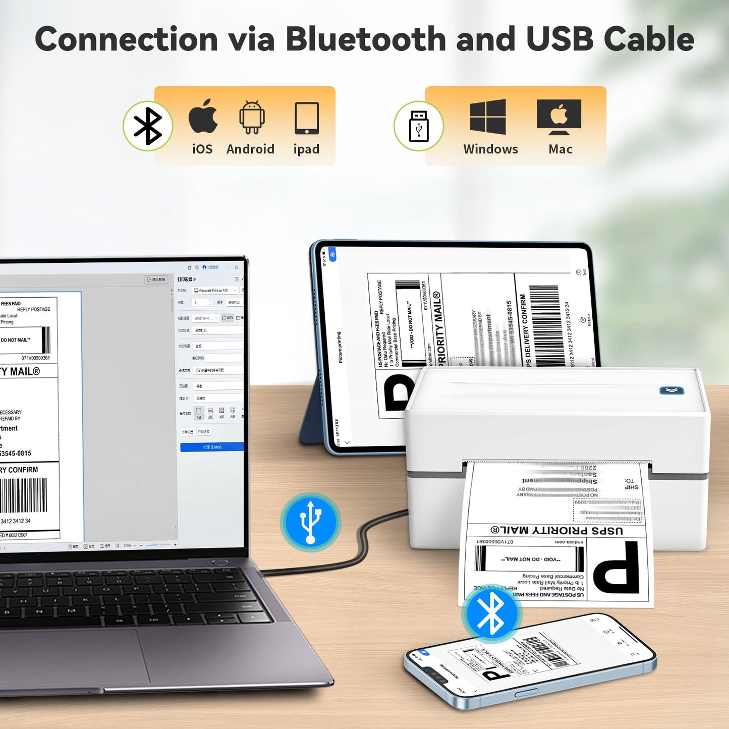 Anycash Bluetooth Thermal Shipping Label Printer, Wireless 4x6 Shipping Label Sticker Printer for Small Business and Office, Compatible with Android&iOS Windows, Used for Amazon, Shopify, Etsy USPS