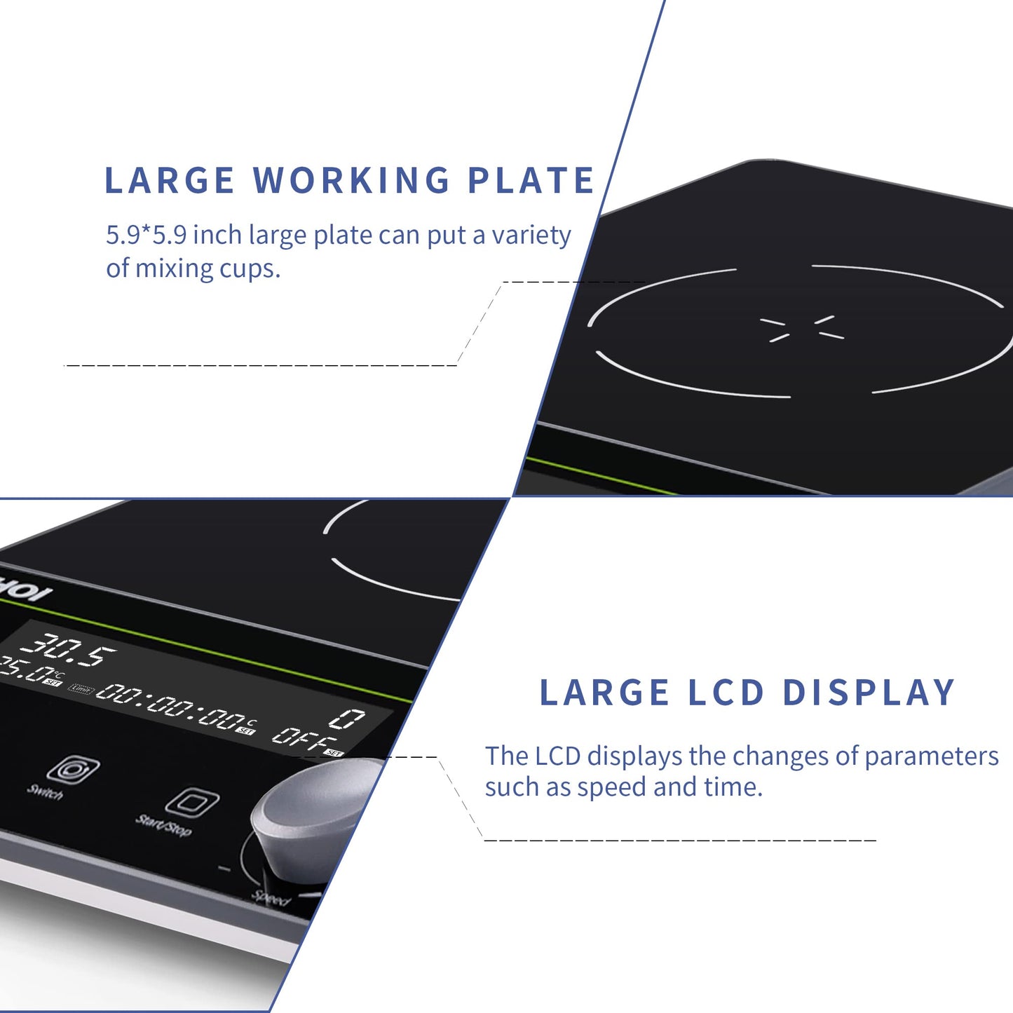 LACHOI Magnetic Stirrer 5.9 inch Magnetic Stir Plate with stir bar LCD Display 100-1600RPM Max Stirring Capacity 5000ml Digital Magnetic Stir Plate Magnetic Mixer Lab Stirrers(No Heating)