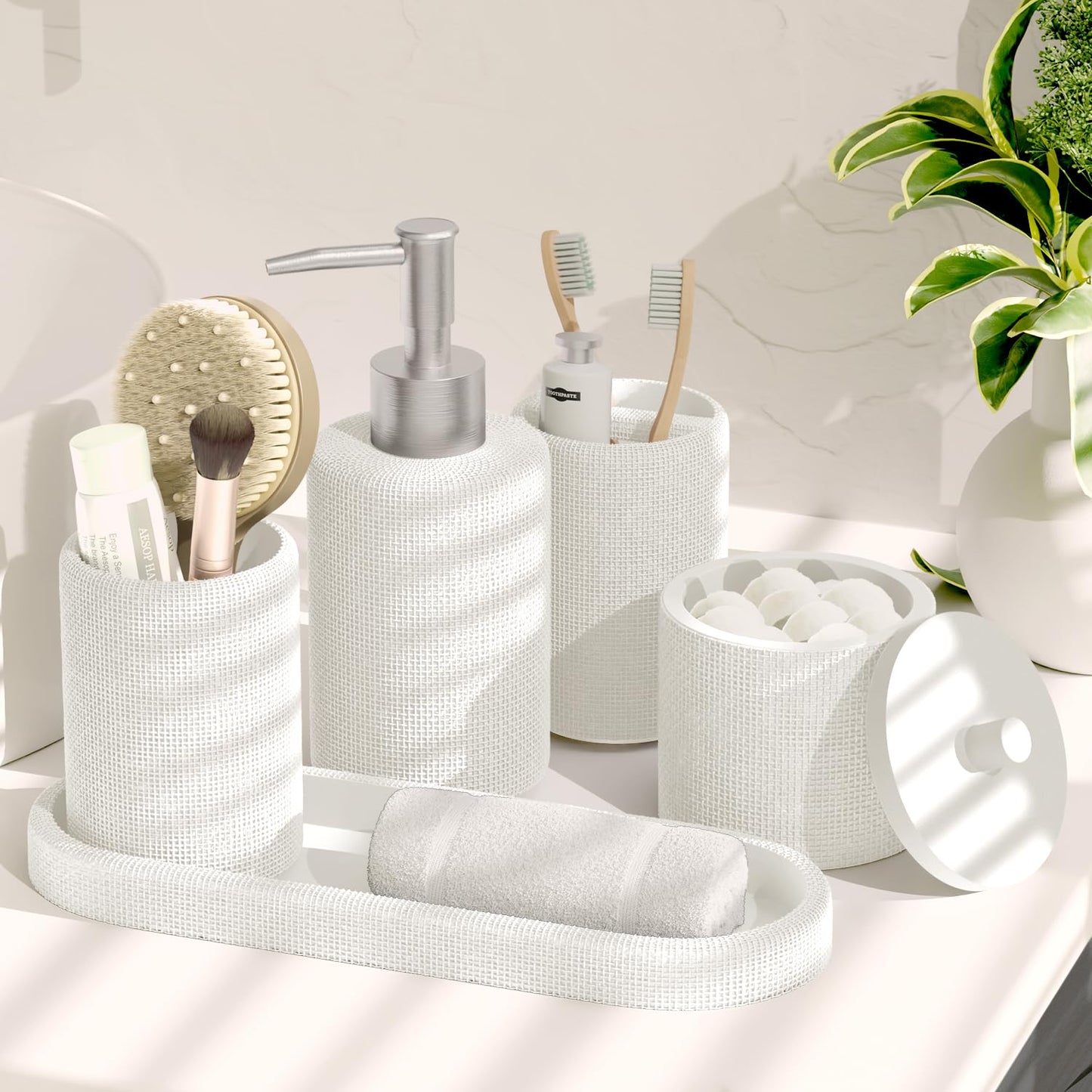Clara Clark White Bathroom Set - Bathroom Sets with Shower Curtain and Rugs, 21PC Bathroom Accessory Set, Shower Curtain Set with Soap Dispenser & Toothbrush Holder