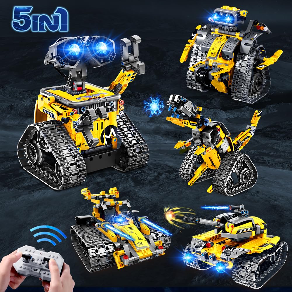 HOGOKIDS Robot Building Toys for Kids - 5 in 1 Remote & APP Controlled Building Set | RC Wall Robot/Engineer Robot/Mech Dinosaur STEM Toys for Boys Girls Age 6 7 8 9 10 11 12+ Year Old (520 Pcs)