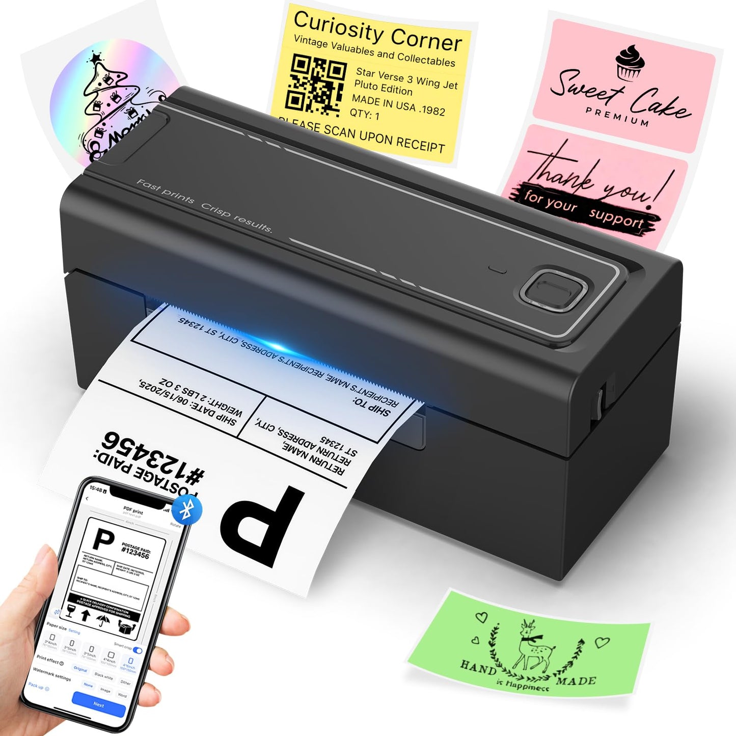 Hoorola Bluetooth Thermal Label Printer, Wireless 4x6 Shipping Label Printer for Small Business & Shipping Packages, Support iPhone, Android, Windows, macOS, Work for Amazon, Ebay, Shopify, Etsy, USPS