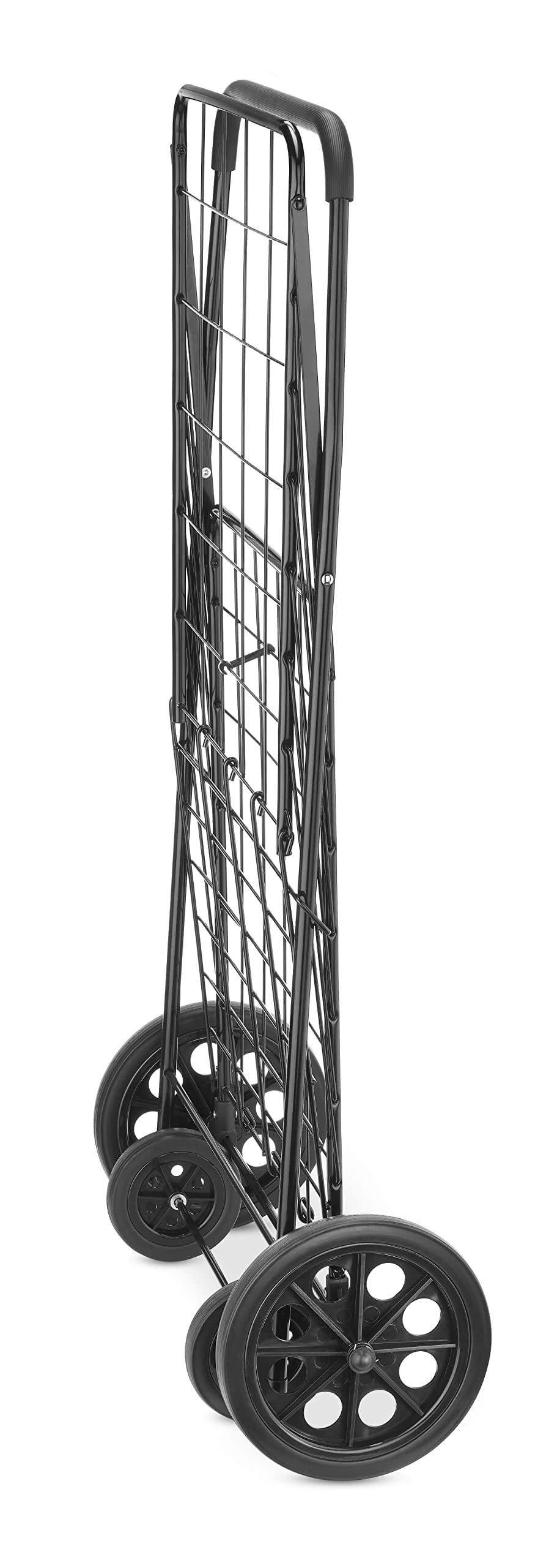 Whitmor Extra Large Utility Foldable Shopping Cart with Wheels, 100 Lb Capacity, Heavy Duty Grocery Cart with Steel Frame, Foam Handle, Rolling Collapsible Utility Trolley for Grocery, Laundry, Black