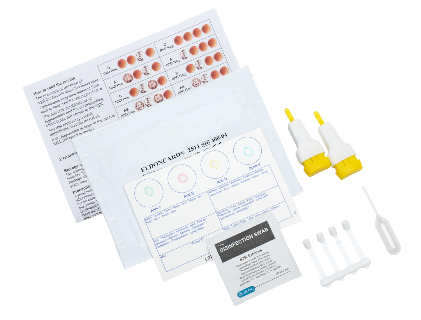 Eldoncard Blood Typing Kit, 5 Test Pack, Know Your Blood Type, Accurate Instant Home Testing, Determine A, O, B, Rhs-D Negative & Positive Groups