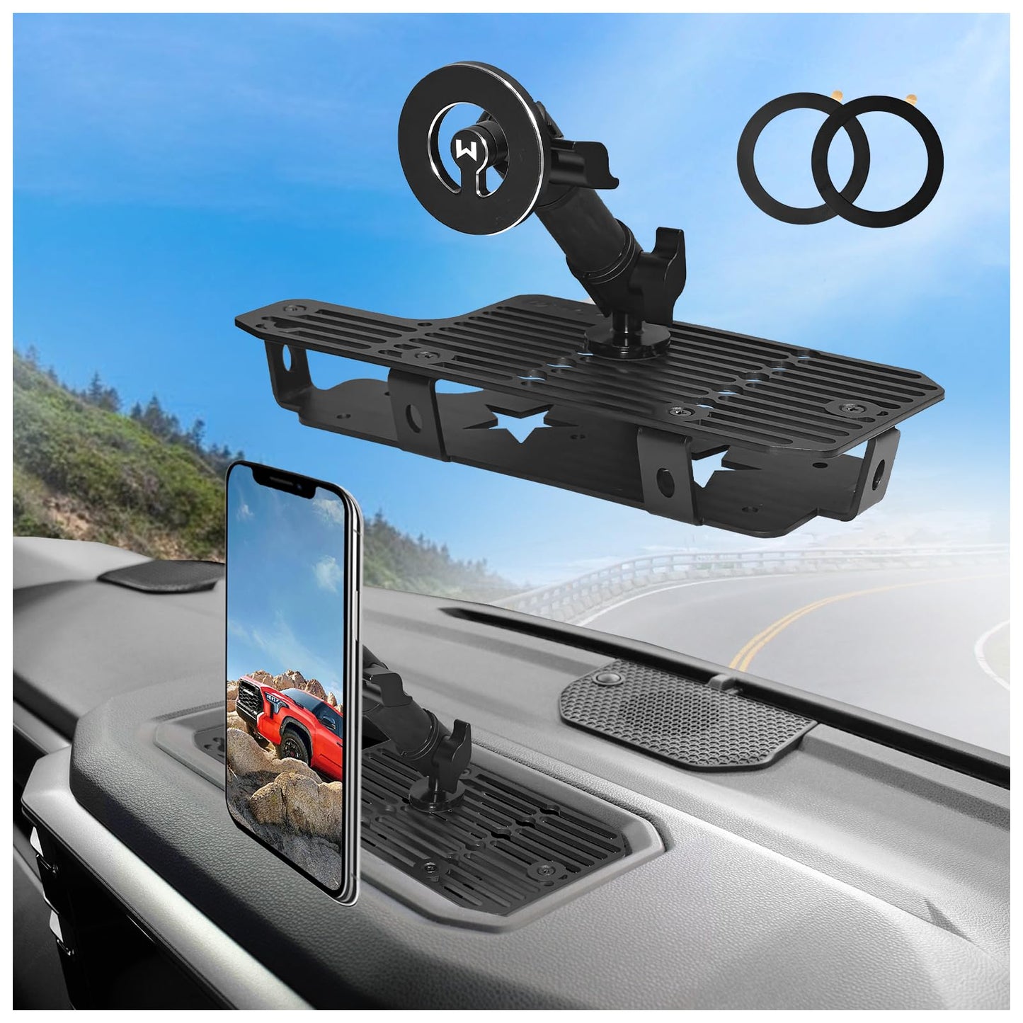 WXRYLYN 2022-2026 Tundra 2023-2026 Sequoia Metal Dash Platform Phone Mount Magnetic Phone Holder