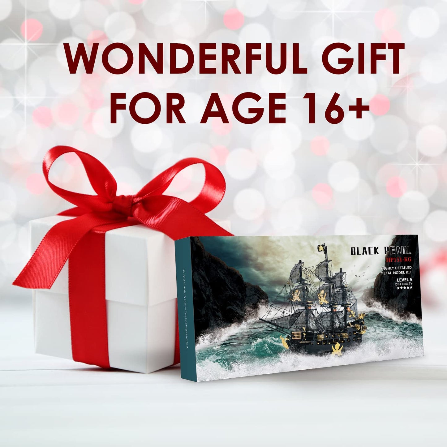 Piececool 3D Metal Puzzles for Adults, Red Queen Anne's Revenge Pirate Ship Model Kits, 3D Watercraft Model Building Kit, DIY Craft Kits Difficult 3D Puzzles for Family Time