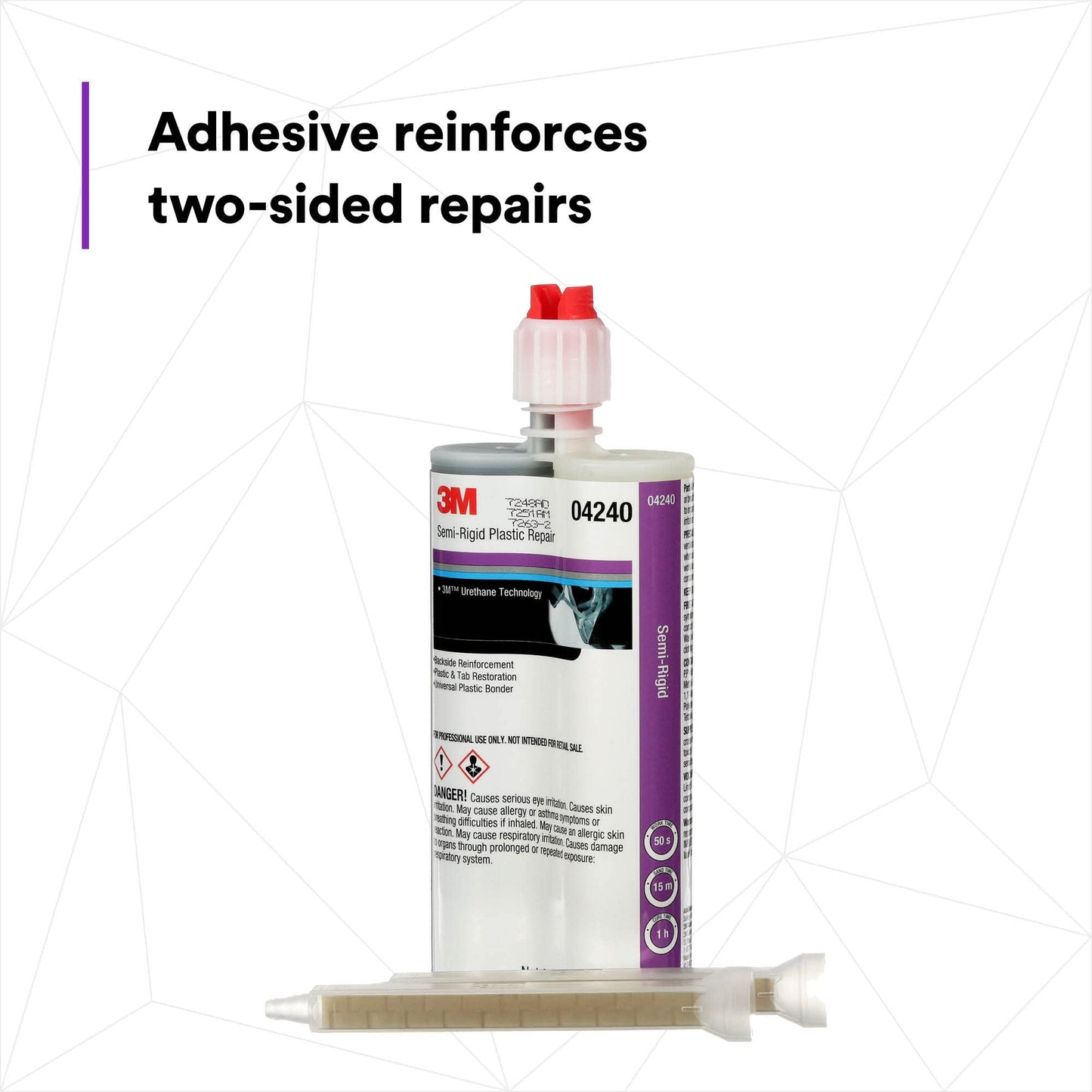 3M Semi-Rigid Plastic Repair 04240, Strong Adhesion, Long Lasting, Fast Curing, Dual Syringe, 200 mL Cartridge