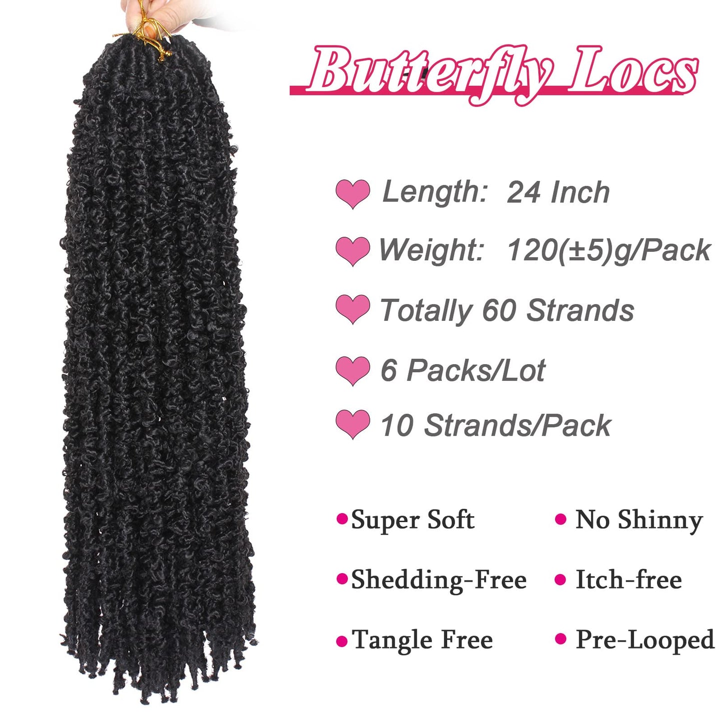 Leeven 24 Inch Butterfly Locs Crochet Hair 6 Packs Distressed Faux Locs Crcoeht Hair 1B# Pre-twsied Synthetic Fluffy Goddess Butterfly Soft Locs Crochet Braids Hair Extensions