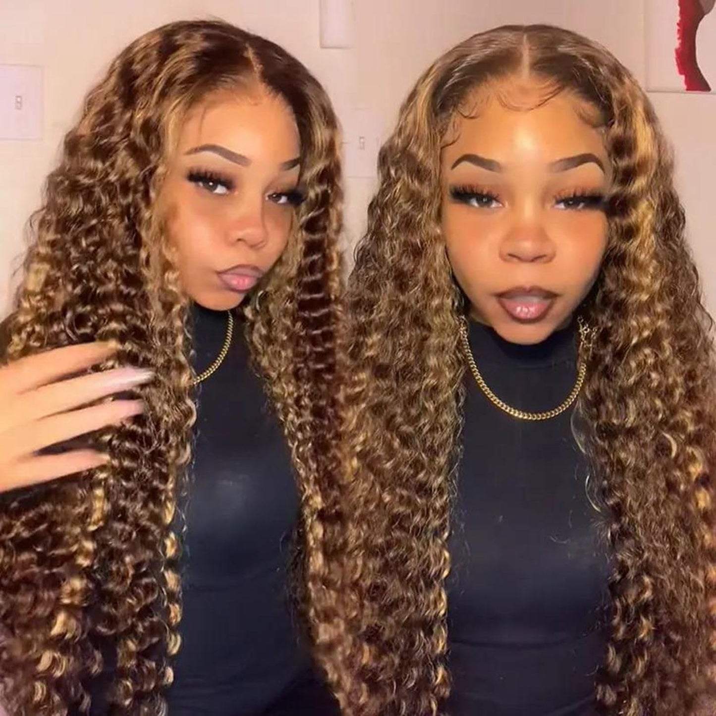 ZZMDS 26 Inch 13x6 Highlight Ombre Deep Wave Lace Front Wigs Human Hair Pre Plucked #4/27 Colored Glueless Wigs Water Wave Honey Blonde Curly Lace Frontal Wigs Human Hair for Women with Baby Hair