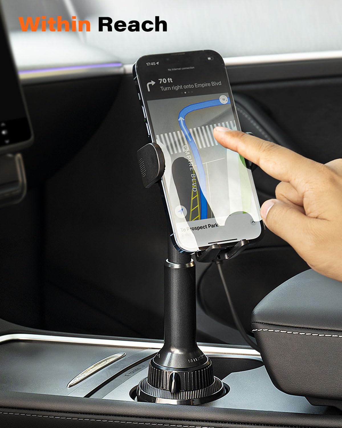 APPS2Car Solid Cup Holder Phone Mount for Car Wireless Charger 15W with Quick Extension Long Arm Fast Swivel Adjustable Height 360 Rotatable Low Profile for iPhone 15 Pro Max Plus 14 13 12 11 XS X