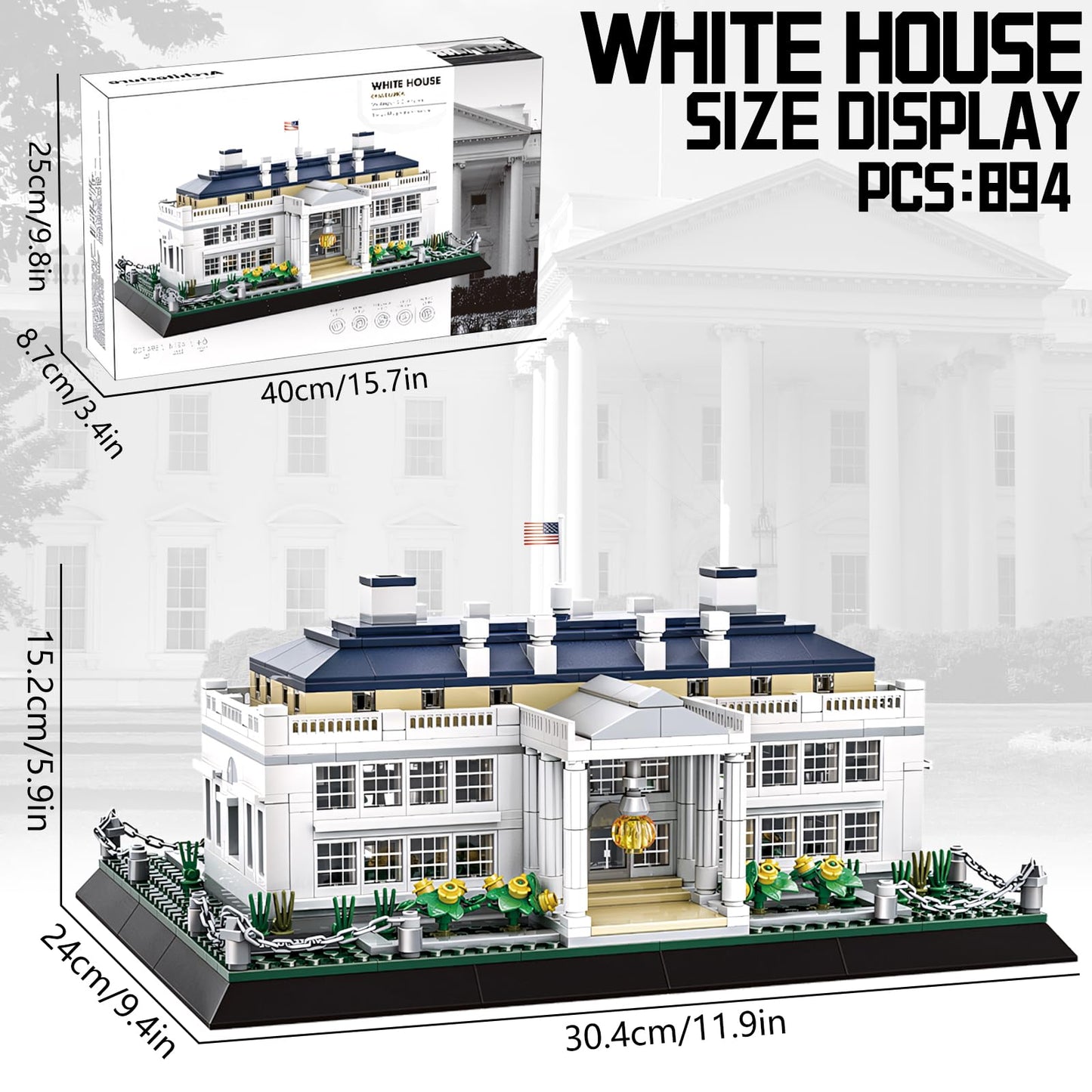 CAXIMSY White House Model Building Block Sets 895 Pieces Washington Famous Landmark Architecture Gifts for Adults and Kids