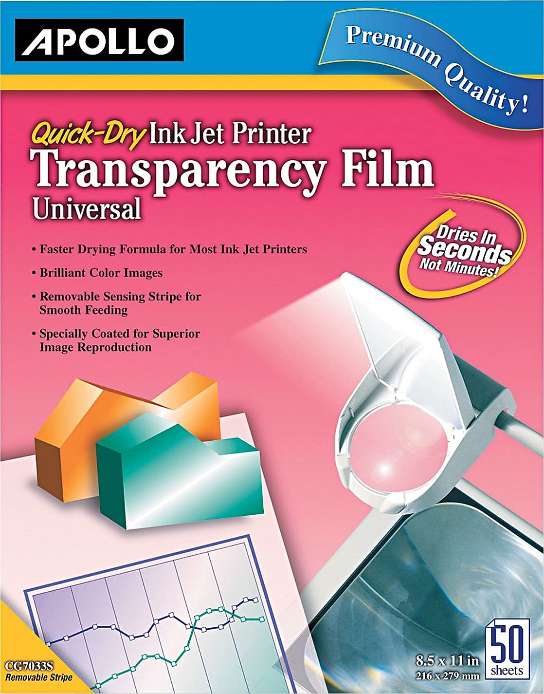 Apollo Transparency Film for Inkjet Printers, for Hewlett-Packard, 50 Sheets/Pack (VCG7031S)
