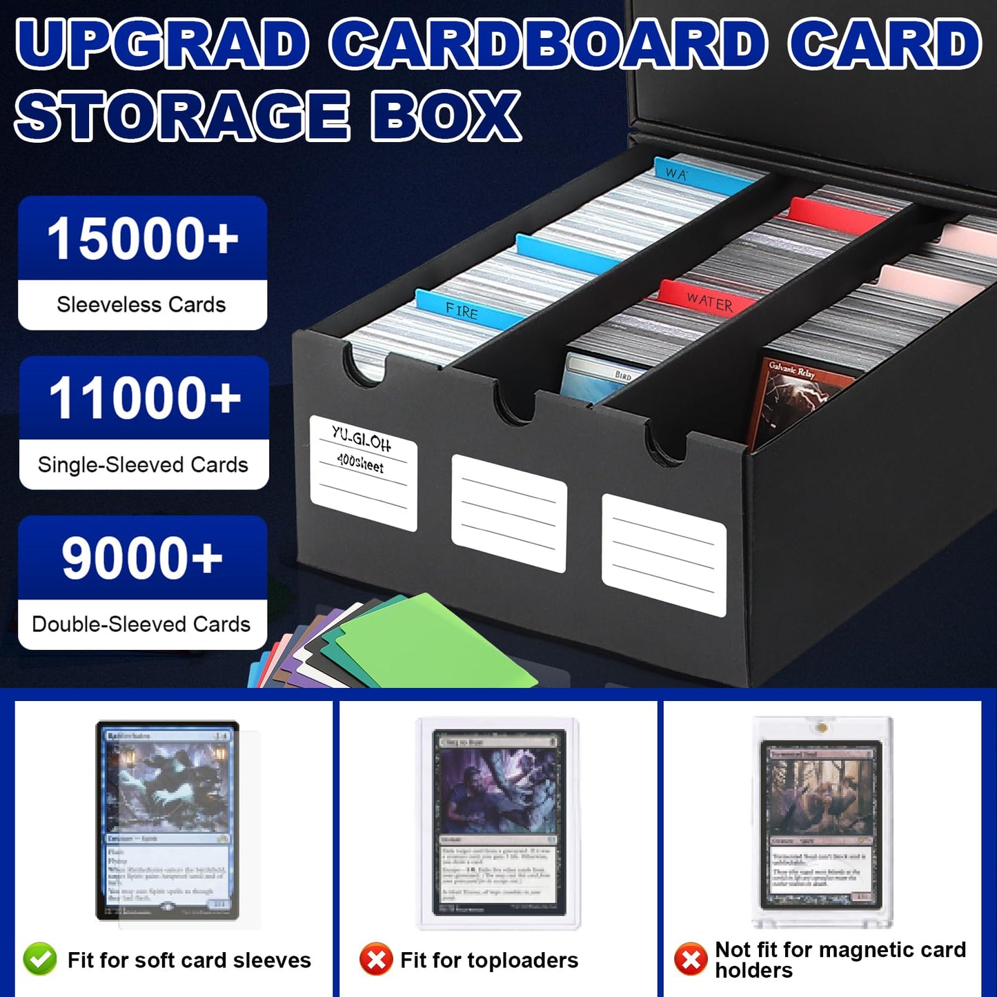 AOBOPLE Trading Card Storage Box,15000+ Cardboard Cards Organizer Box with 60 Card Dividers,Labels and Tape,Card Deck Box for MTG TCG PTCG Sport Cards