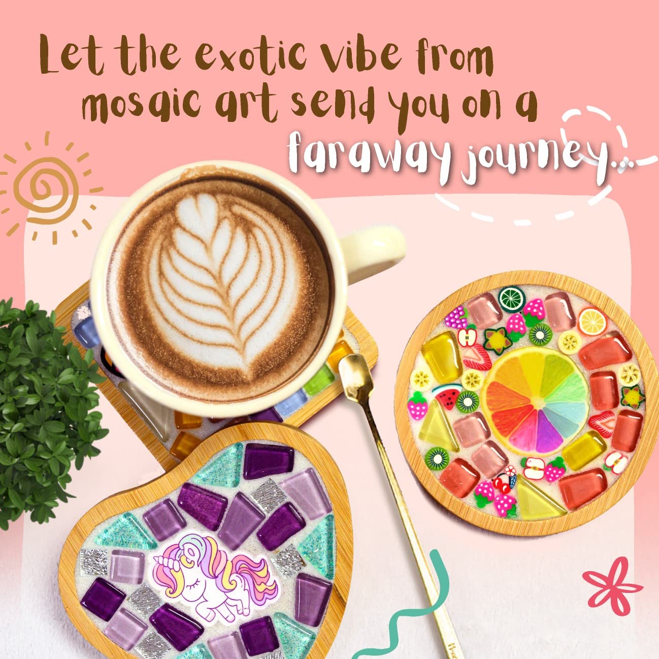 Mosaic Craft Kit - Decorate Your Own Coaster with Glass Tiles. Birthday Gift, Fun DIY Art and Craft Supplies. Girls, Kids & Teens Activity Kit