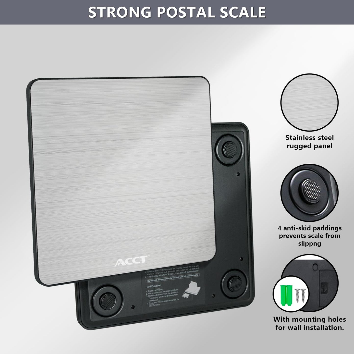 ACCT Shipping Scale, 400lb/1oz, Digital Postal Scale with Hold/auto-Off/Tare Function, Mail Scale for Packages/Pets/Luggage/Office, Heavy Duty Scale, Batteries & USB Cable Included