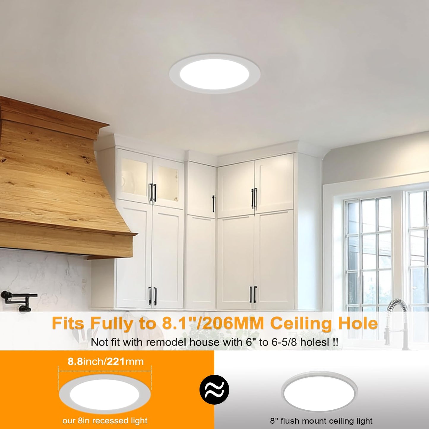 24 Packs 8 Inch Recessed LED Light: Ultra Thin LED Recessed Lighting with Junction Box, 3000K/4500K/6000K Selectable,Ceiling Light, High Brightness 1800LM Dimmable Canless LED Downlight