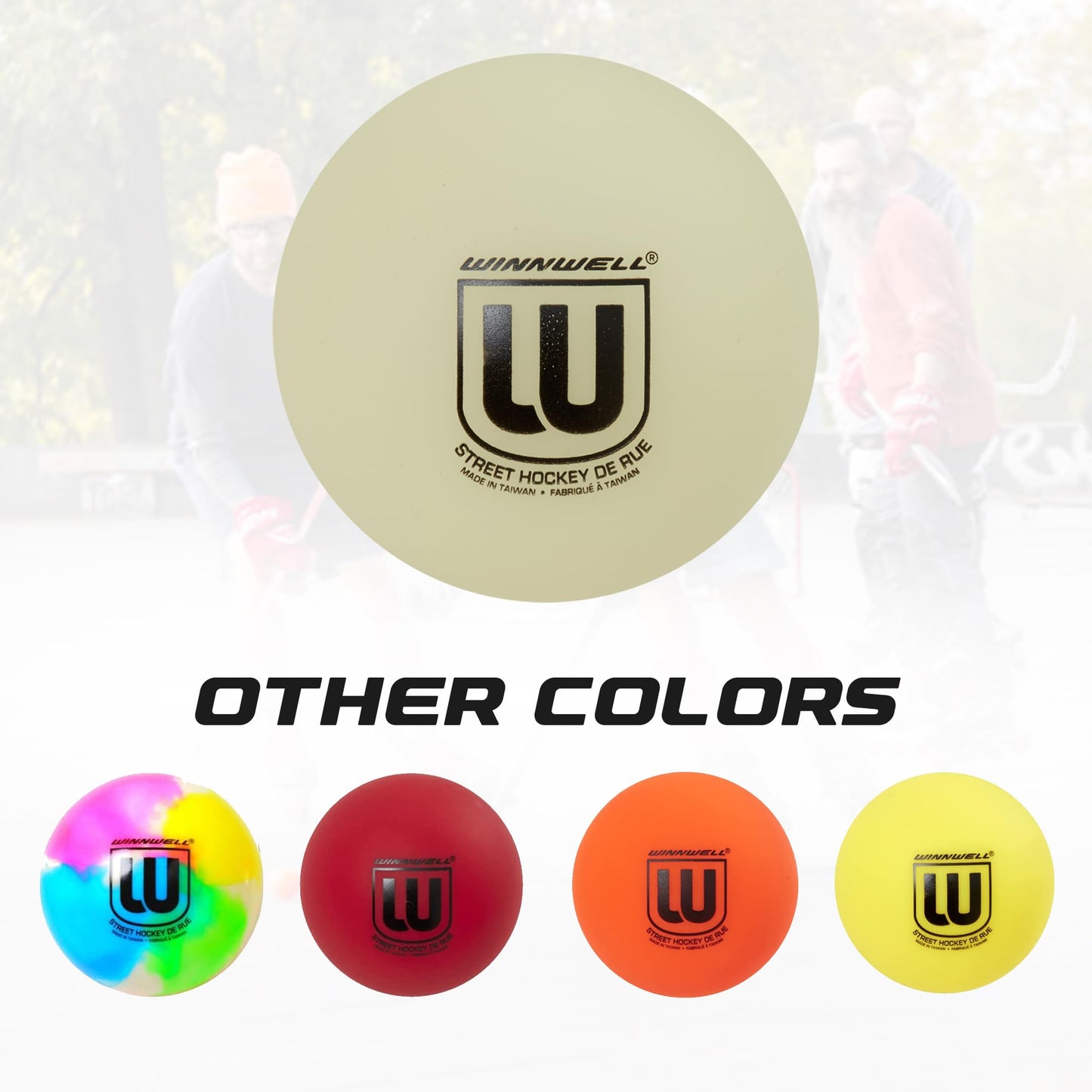 Winnwell Street Hockey Balls Glow-in-The-Dark Ball for Indoor & Outdoor - Made for for Field, Road & Street Hockey Games- 65mm & 50 Gram Weight (3 Pack with Mesh Bag)