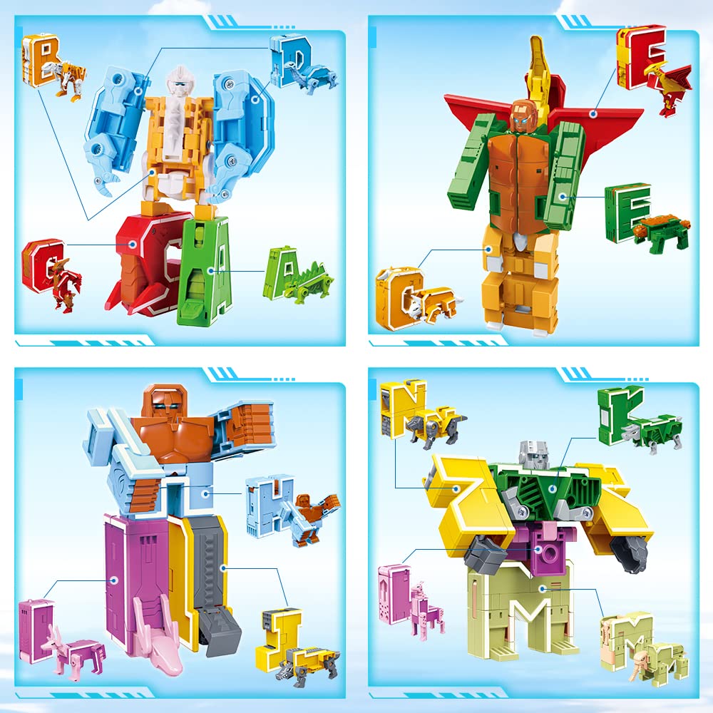 VEAIS Alphabet Animal Toys for Kids, STEM ABC Learning Alphabots Transforming Toys Classroom Teaching Alpha Bots Toy for Kids 4-6 Toddlers - 26 Pieces