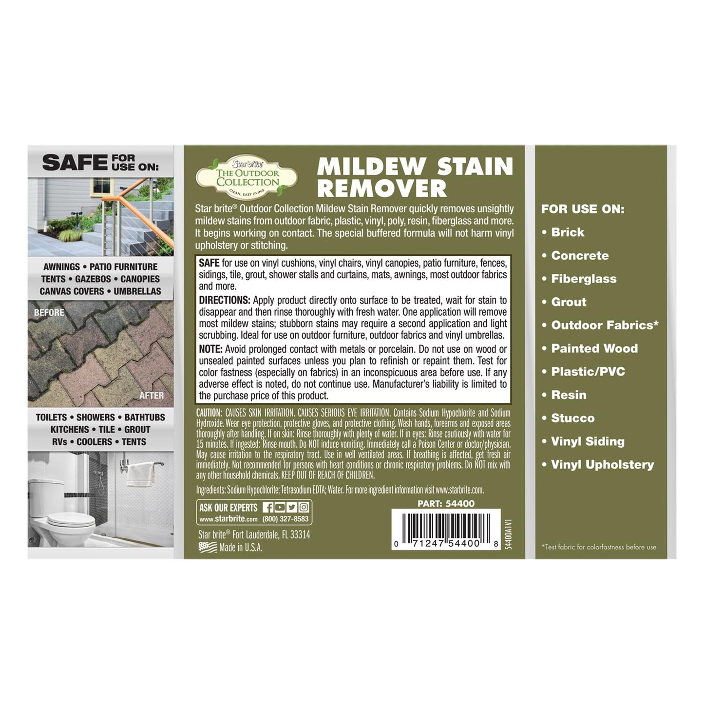 STAR BRITE O/C Mildew Stain Remover - Professional Strength, Quick-Acting, Multi-Surface Cleaner for Outdoor Furniture, Vinyl & Grout - 1 Gallon (054400)