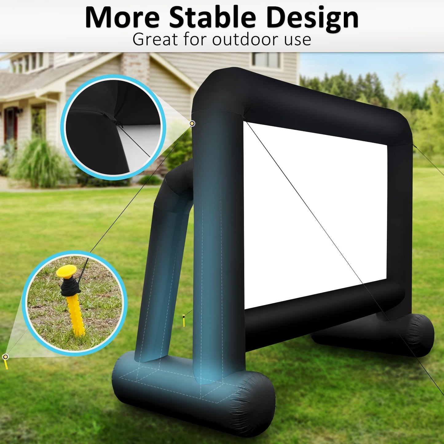 16ft Giant Inflatable Projector Screen for Outside with IP68 Build-in Blower, Front/Rear Projection, Plug&Play, Portable Outdoor Blow Up Screen for Backyard Movie Night, Theme Parties, Celebrations