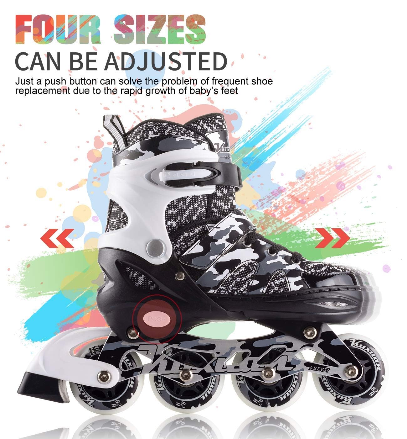 Kuxuan Boys Adjustable Inline Skates with Light up Wheels, Fun Illuminating Skates for Kids Girls Youth