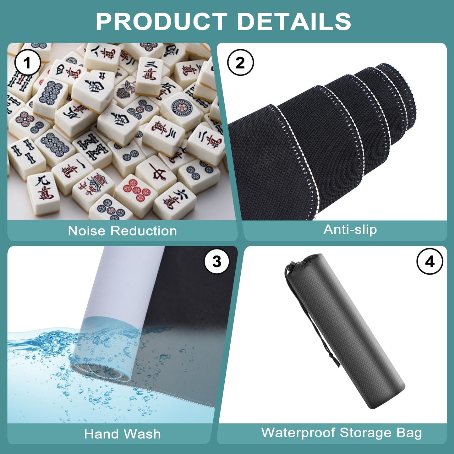 32.5 Inch Mahjong Mat for Table, 3MM Non-Slip & Noise Reduction Gaming Mat with Drawstring Bag, Perfect for Poker, Board Games, Card Games, Tile Games, and Dominoes (Dark Cyan-Pale Blue)
