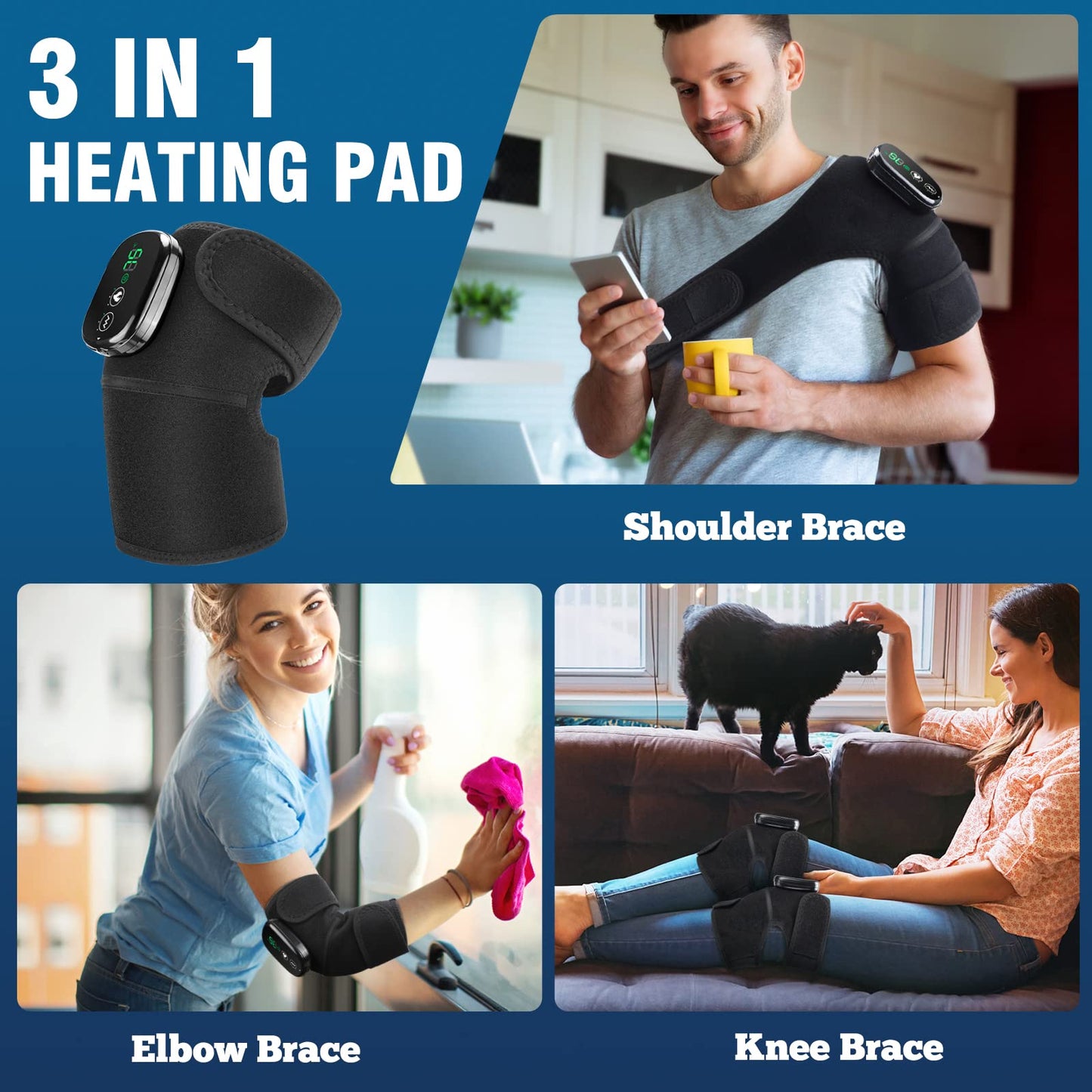 MOAJAZA Knee Massager with Heat and Vibration, Heating Pad for Knee Shoulder Elbow, Heated Knee Brace for Arthritis with Massage