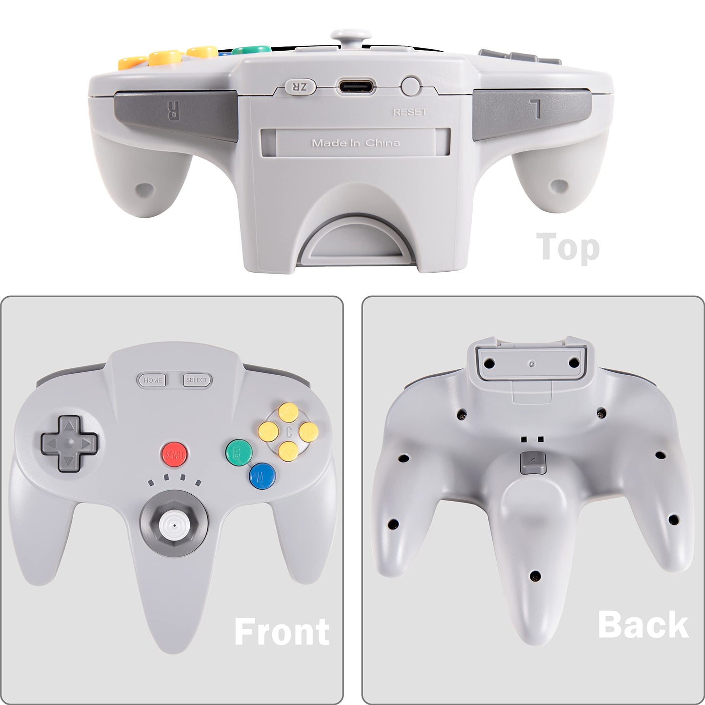 2.4 GHz Wireless N64 Switch Online Controller, USB Receiver & N64 Receiver, Compatible with Windows PC Laptop iOS Mac Raspberry Pi, N64 / Switch Online/NSO - (Rechargeable) (Plug and Play) Gray