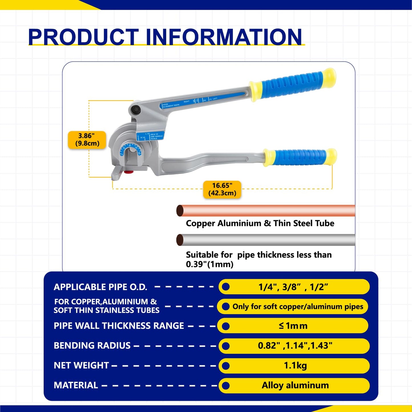 Wostore Tubing Bender 3 in 1 Tube Bender 180° For Tubing 1/4",3/8", 1/2", Bending Copper, Aluminium, Soft Thin Stainless Tubes For HVAC