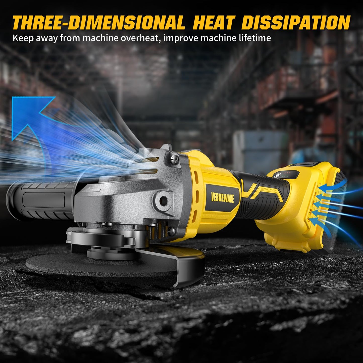 Angle Grinder Brushless fit DEWALT 20V Battery (No Battery), 6 Variable Speed Power Grinder 4-1/2", Cordless Angle Grinder Power Tools For Cutting Grinding Polishing (Tool Only)