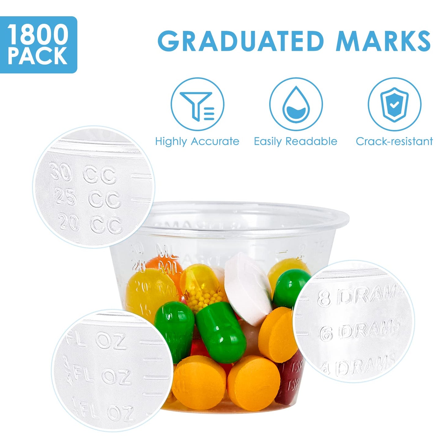 1800 Pack Disposable Medicine Cups (1 oz), Medical Plastic Measuring Cups for Medical Purposes, or Mixing and Measuring Resin, Epoxy, DIY Arts & Crafts, Paint, Cooking