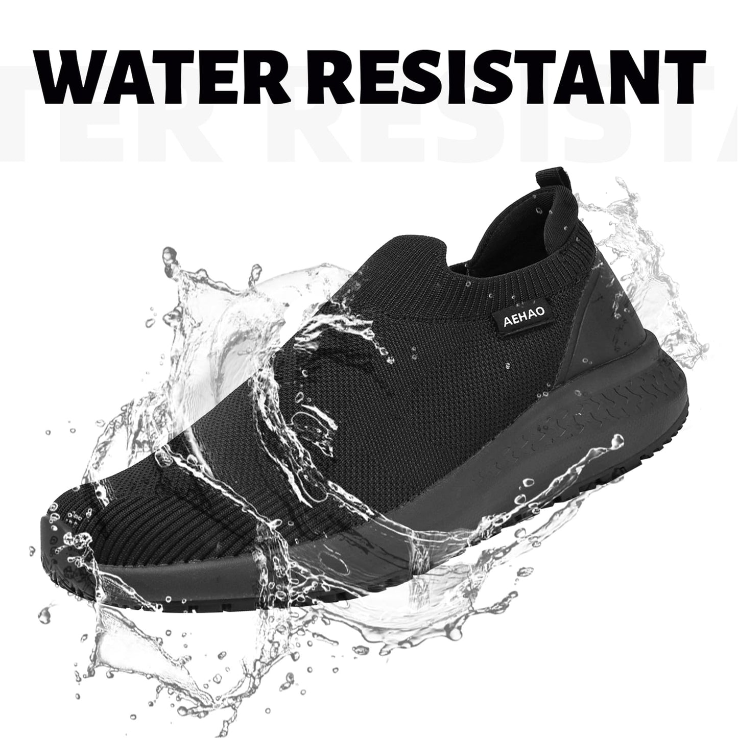AEHAO Women's Non Slip Work Shoes Food Service Waterproof Slip-Resistant Chef Shoe for Kitchen Restaurant Hospital Staff Walking Sneakers Easy-Clean Slip-On Design,Black 8