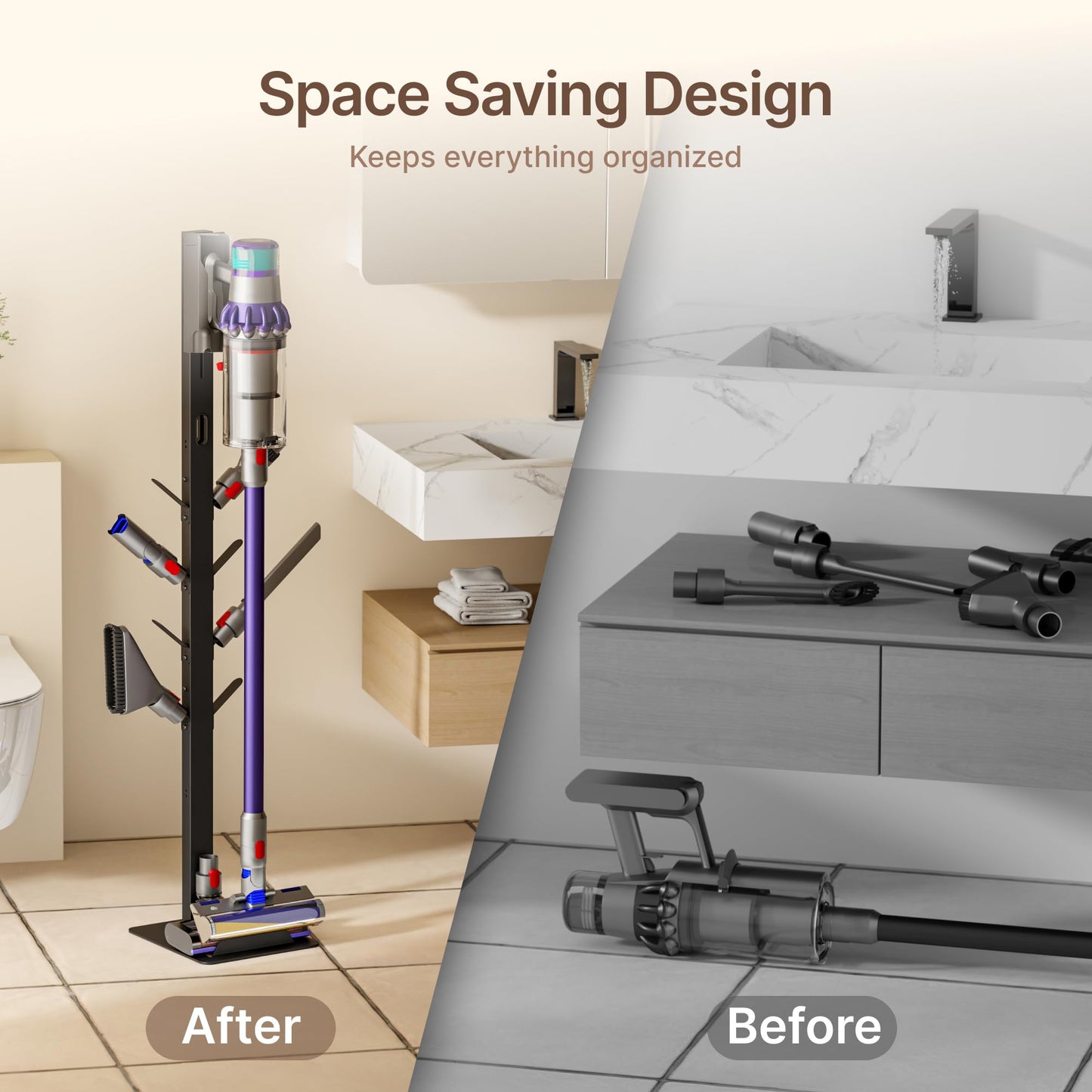 PEGZONE Vacuum Stand Compatible with Dyson G5 V15 V12 V11 V10 V9 V8 V7, S11 A10 A11, NEC180 280TL, Cordless Vacuum Holder with 8 Storage Hooks, Accessories & Attachments Organizer, Black