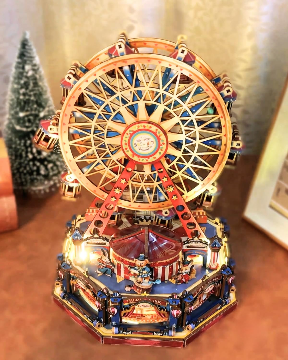 Merrifete Circus Theme Ferris Wheels Music Model Kits, DIY Miniature House Kit w/Light, Dollhouse Mini House Kit, Wood 3D Puzzles Tiny House Book Nook Christmas Halloween Birthday for Adult