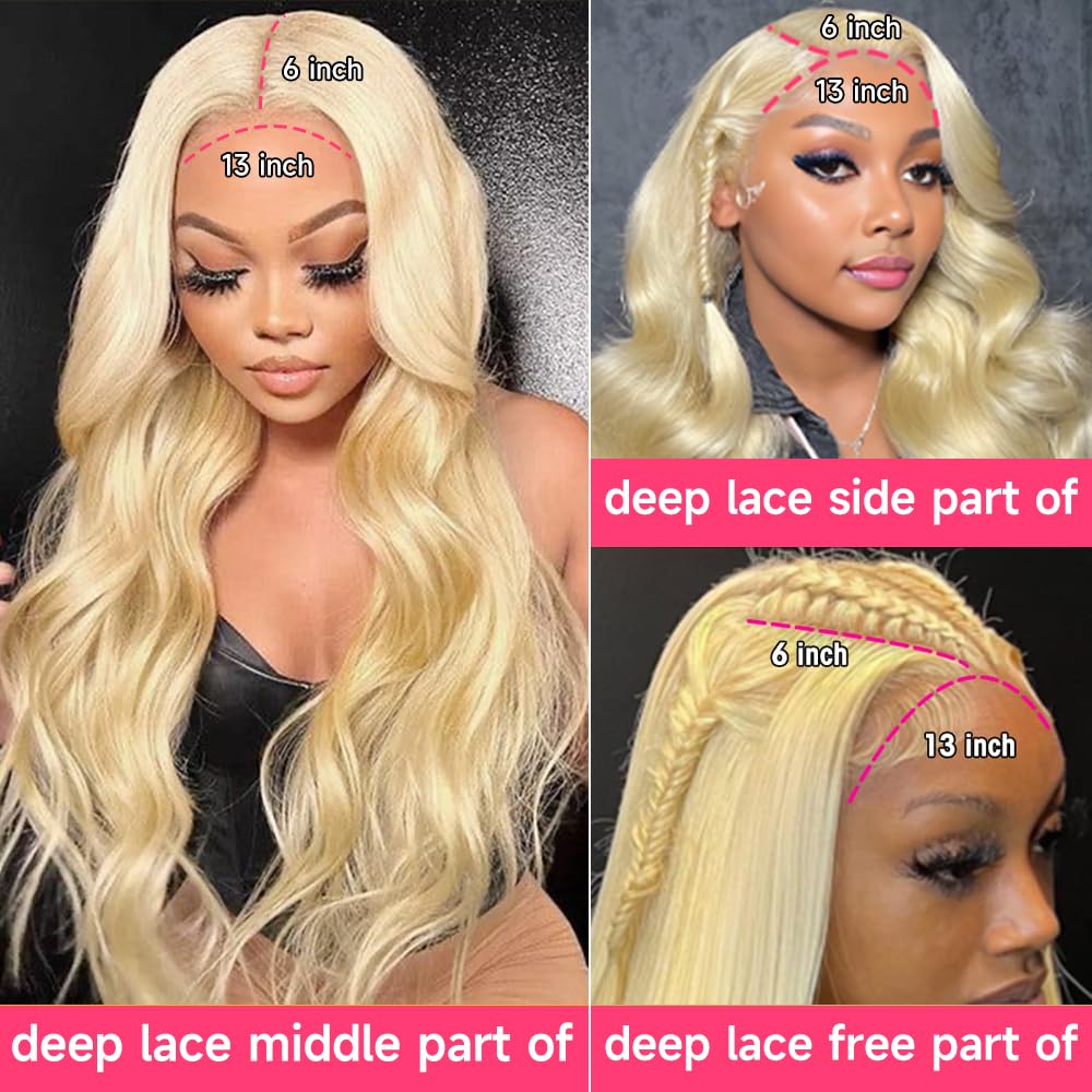 Lotulo 613 HD Lace Frontal Wig 13x6 200 Density, Blonde Lace Front Wigs Human Hair, Pre Plucked Bleached Knots with Baby Hair Natural Hairline Body Wave 613 Lace Front Wig Human Hair (28 Inch)