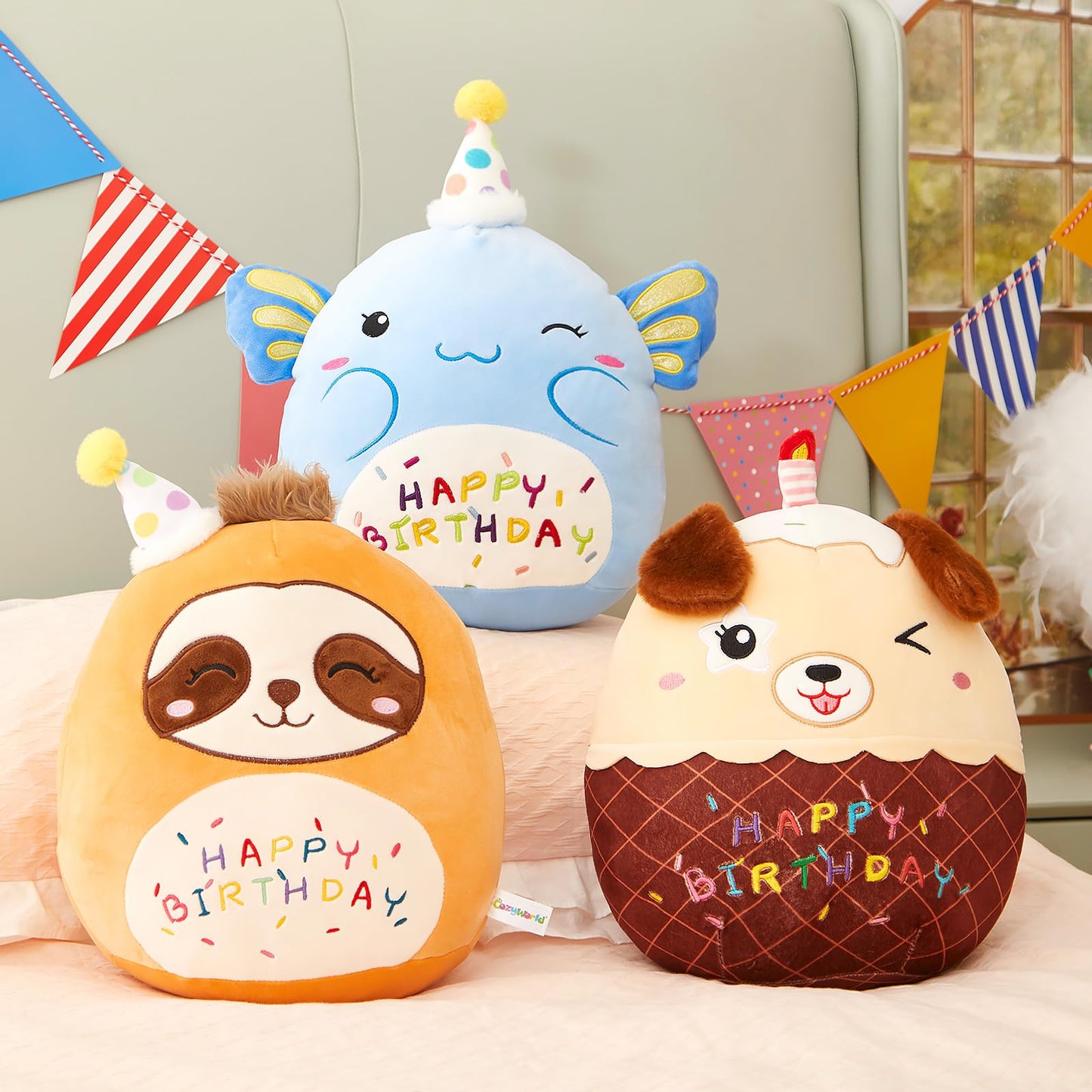 15" Birthday Sloth Plush Pillow Soft Sloth Plush Toy Cute Stuffed Animal Home Room Decoration Birthday Gift for Kids Toddlers Brown