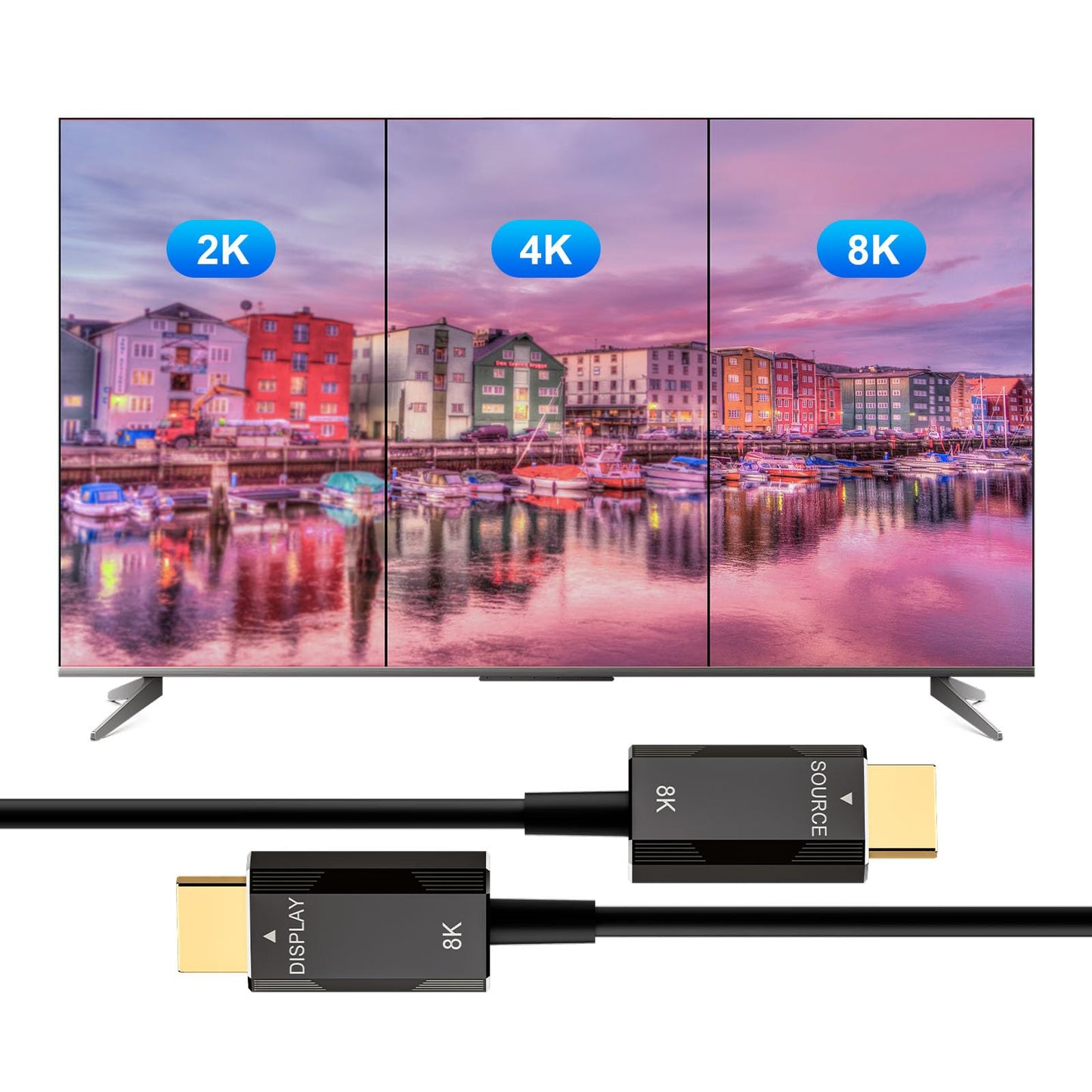 LAN-SAINTKAY 8K 4K Fiber Active Optic HDMI 2.1 Cable 50ft, 8K@60Hz 4K@120Hz High Speed 48Gbps Long HDMI Cord with Dynamic HDR/eARC/HDCP 2.2&2.3,Compatible for PS5 PS4 Desktop Monitor TV Box