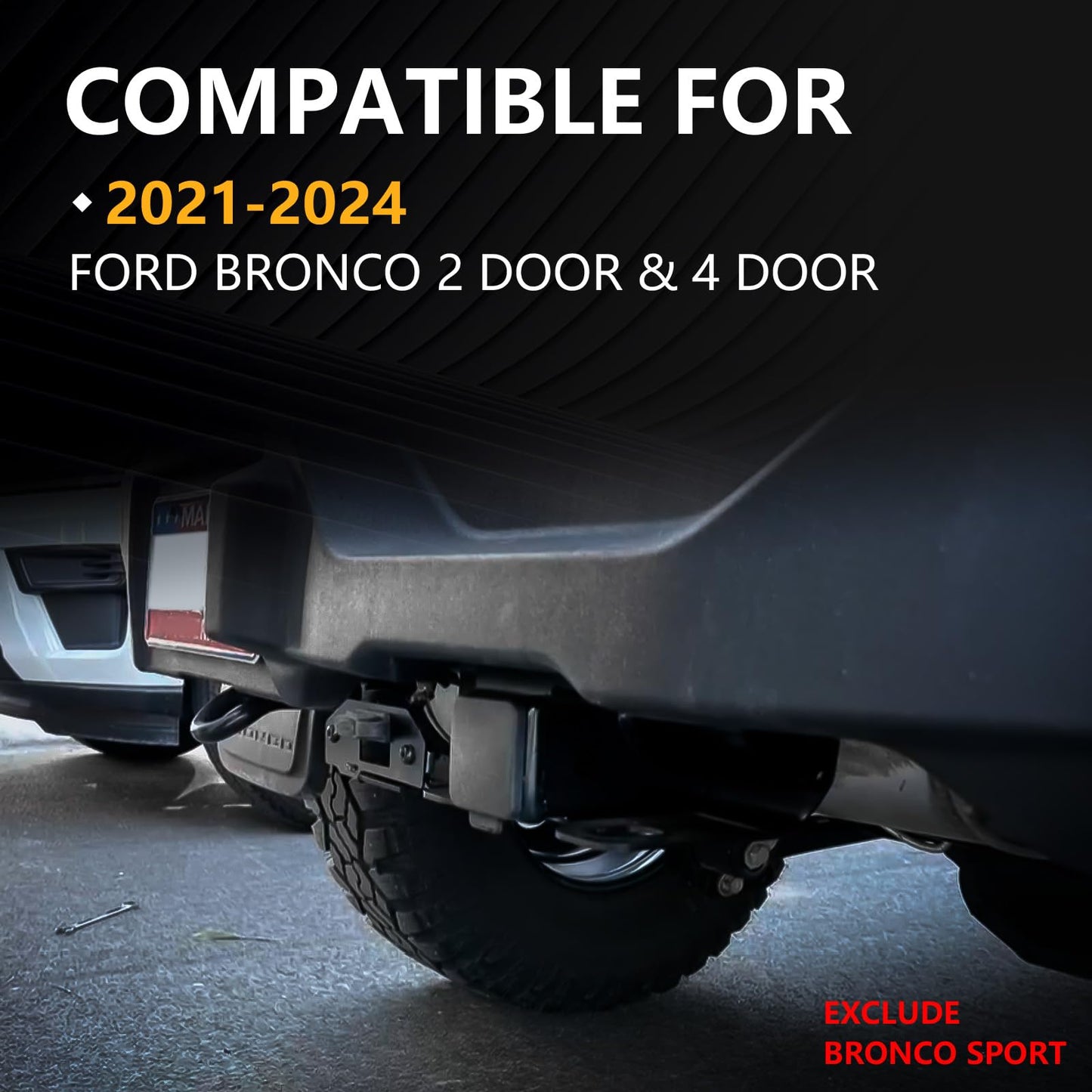 YZONA for Ford Bronco Hitch Tow Trailer Kit Compatible for 2021 2022 2023 2024 2025 Ford Bronco 2 Door & 4 Door Hitch Receiver with Cover, 2 Inch Rear Bumper Towing Hook (Exclude Bronco Sport)